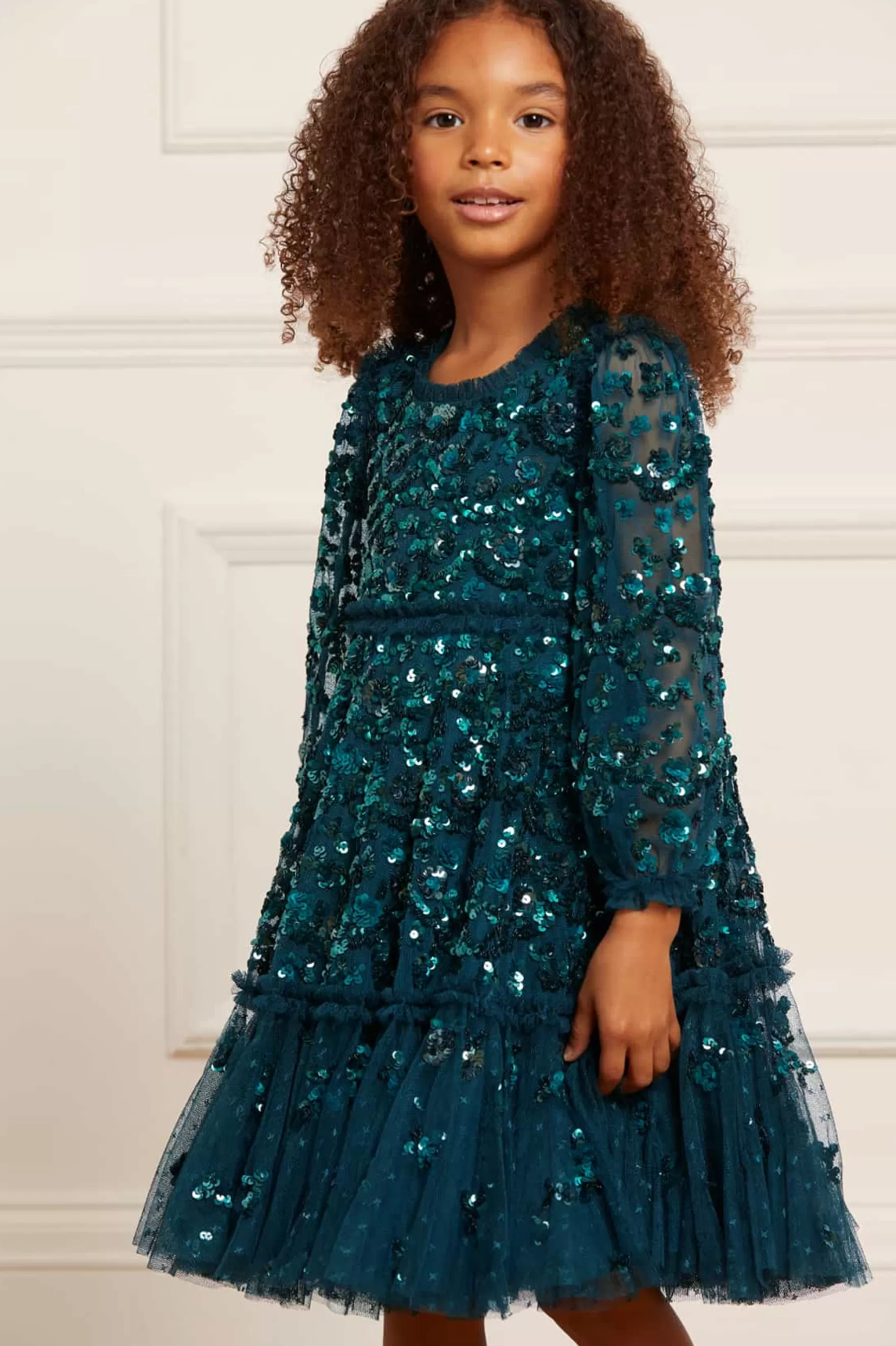 Needle & Thread Embellished Dresses | Responsibly Sourced>Alina Sequin Kids Dress Green