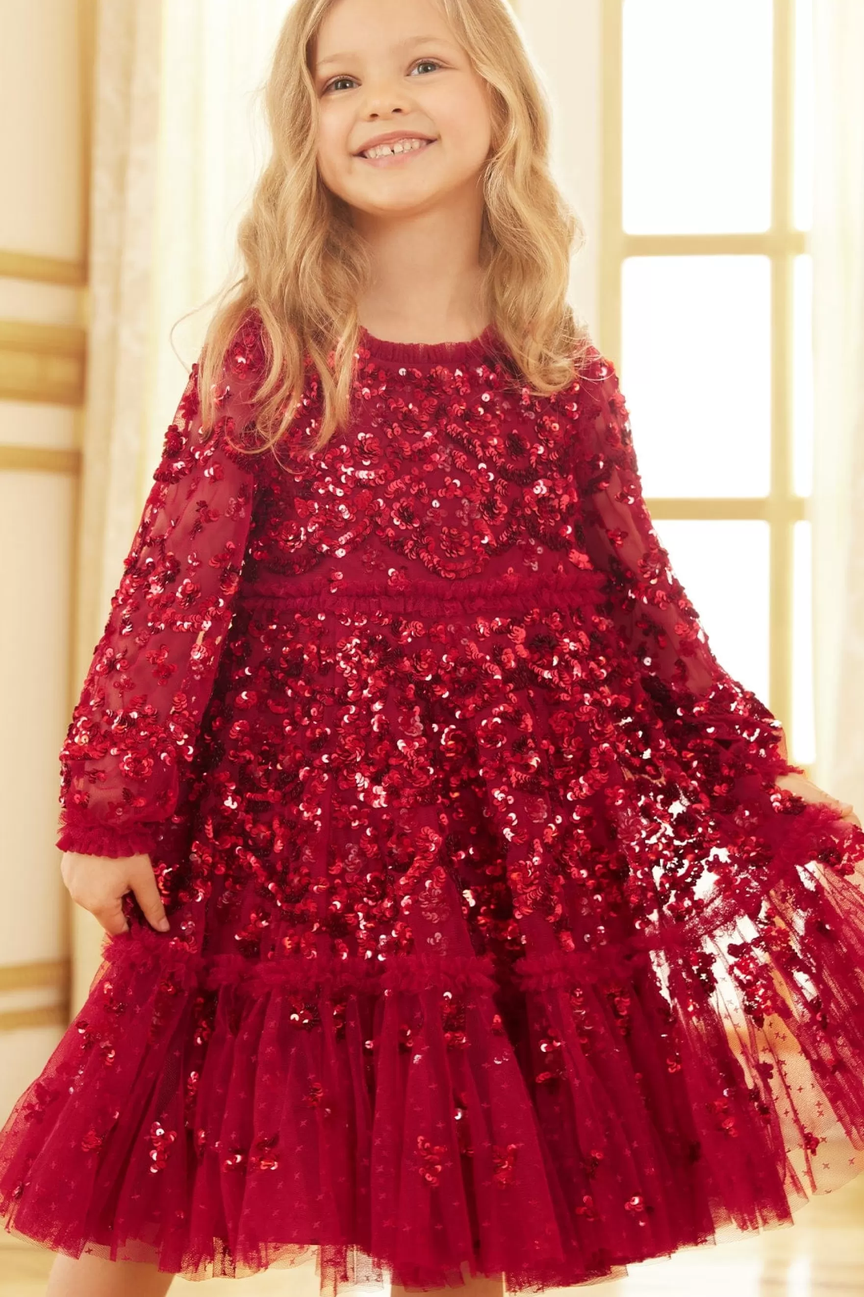 Needle & Thread Embellished Dresses | Responsibly Sourced>Alina Sequin Kids Dress Red