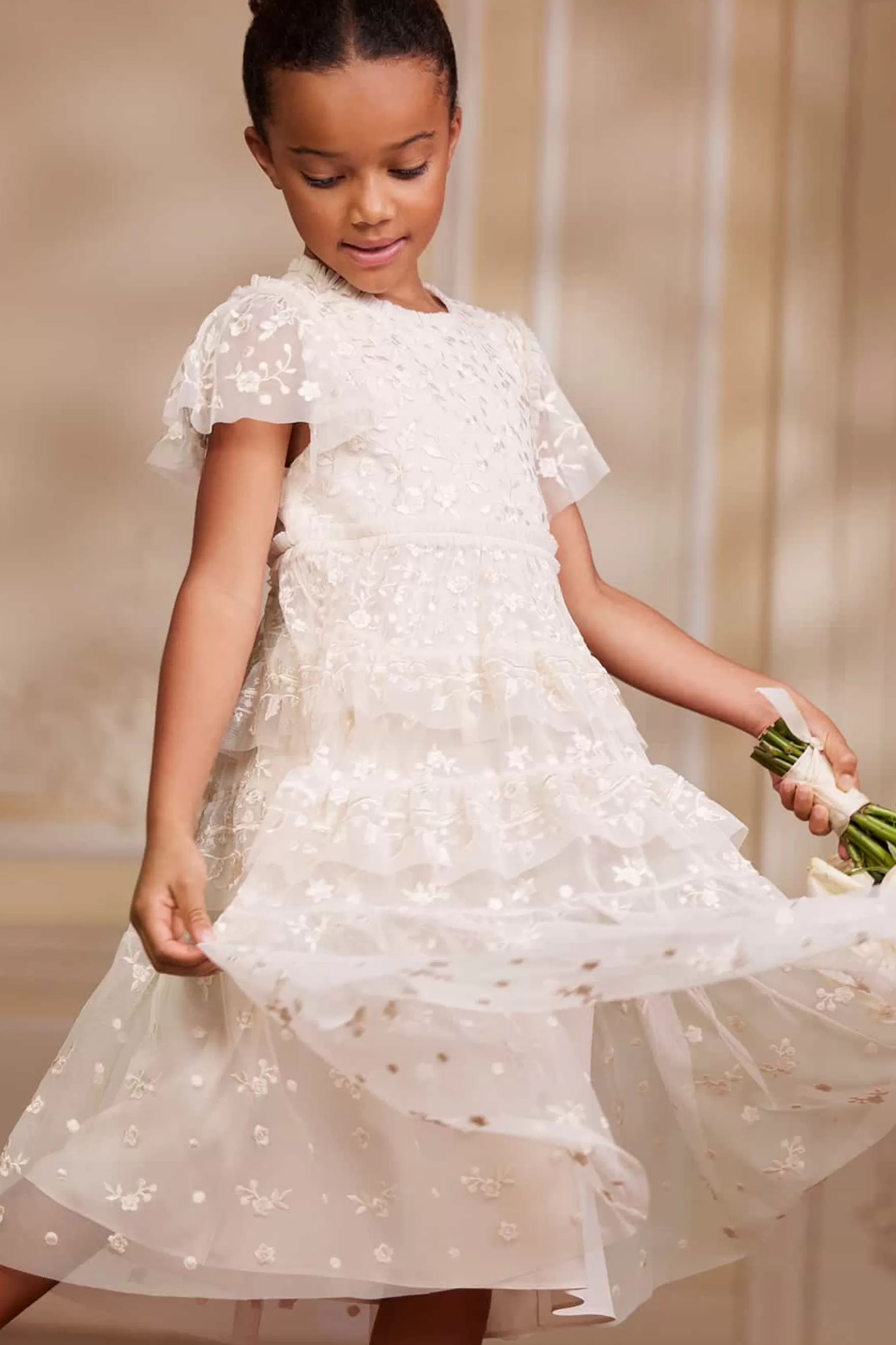 Needle & Thread Flower Girl | Flower Girl>Angelica Lace Kids Dress Champagne