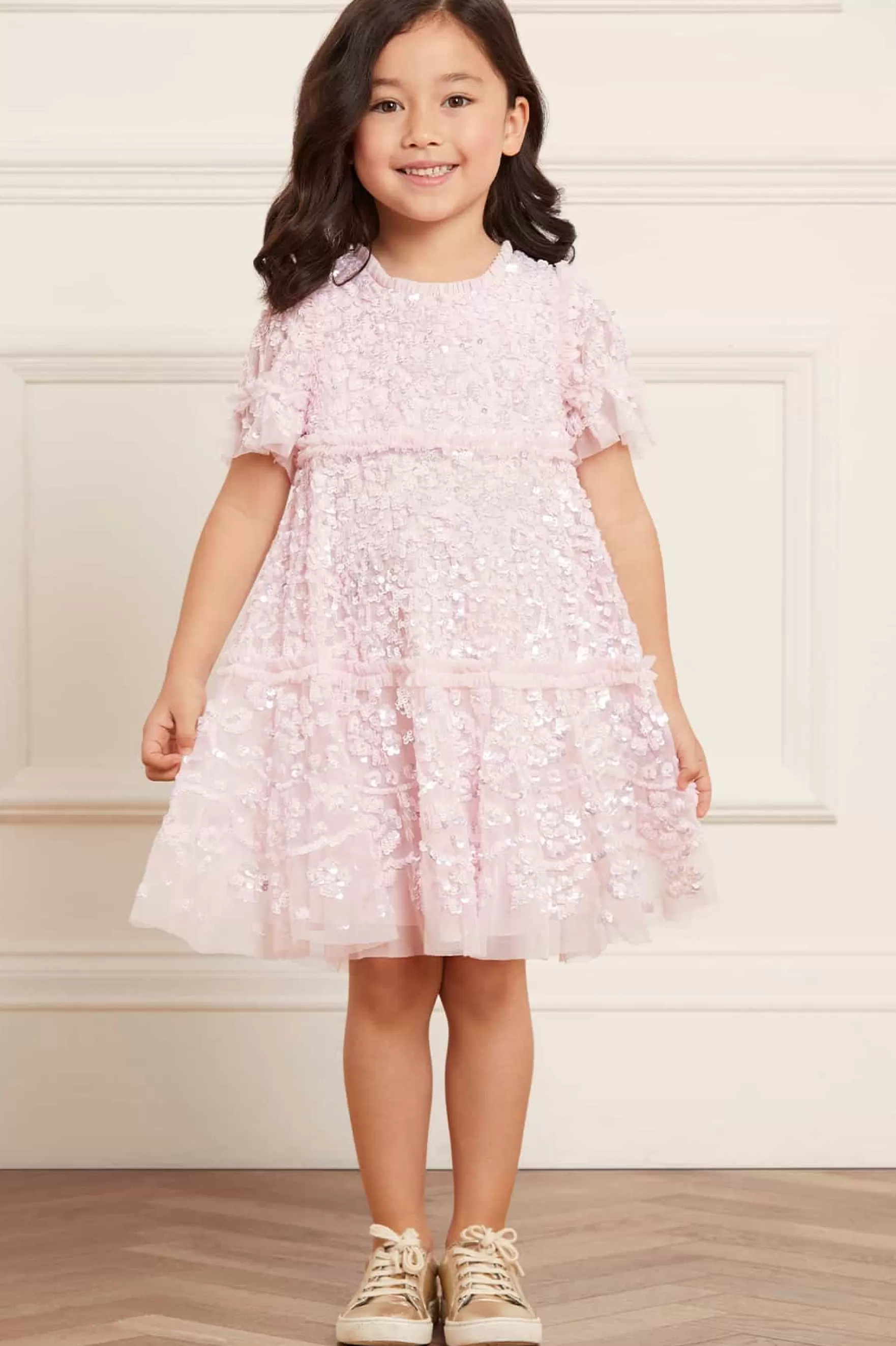 Needle & Thread Embellished Dresses | Responsibly Sourced>Annie Sequin Short Sleeve Kids Dress Pink