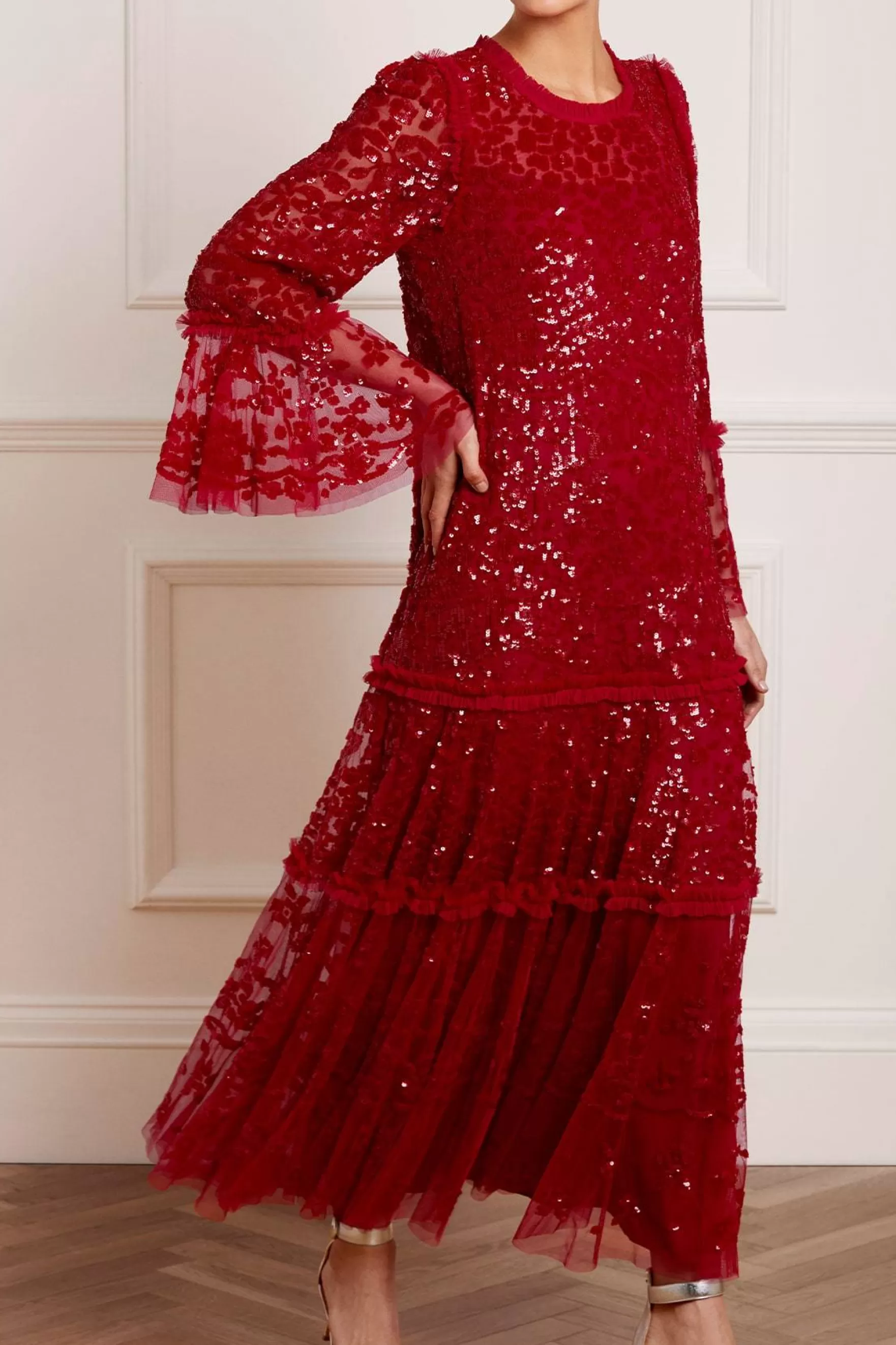 Needle & Thread Plus Size | Evening Dresses>Annie Sequin Tie Ankle Gown Red