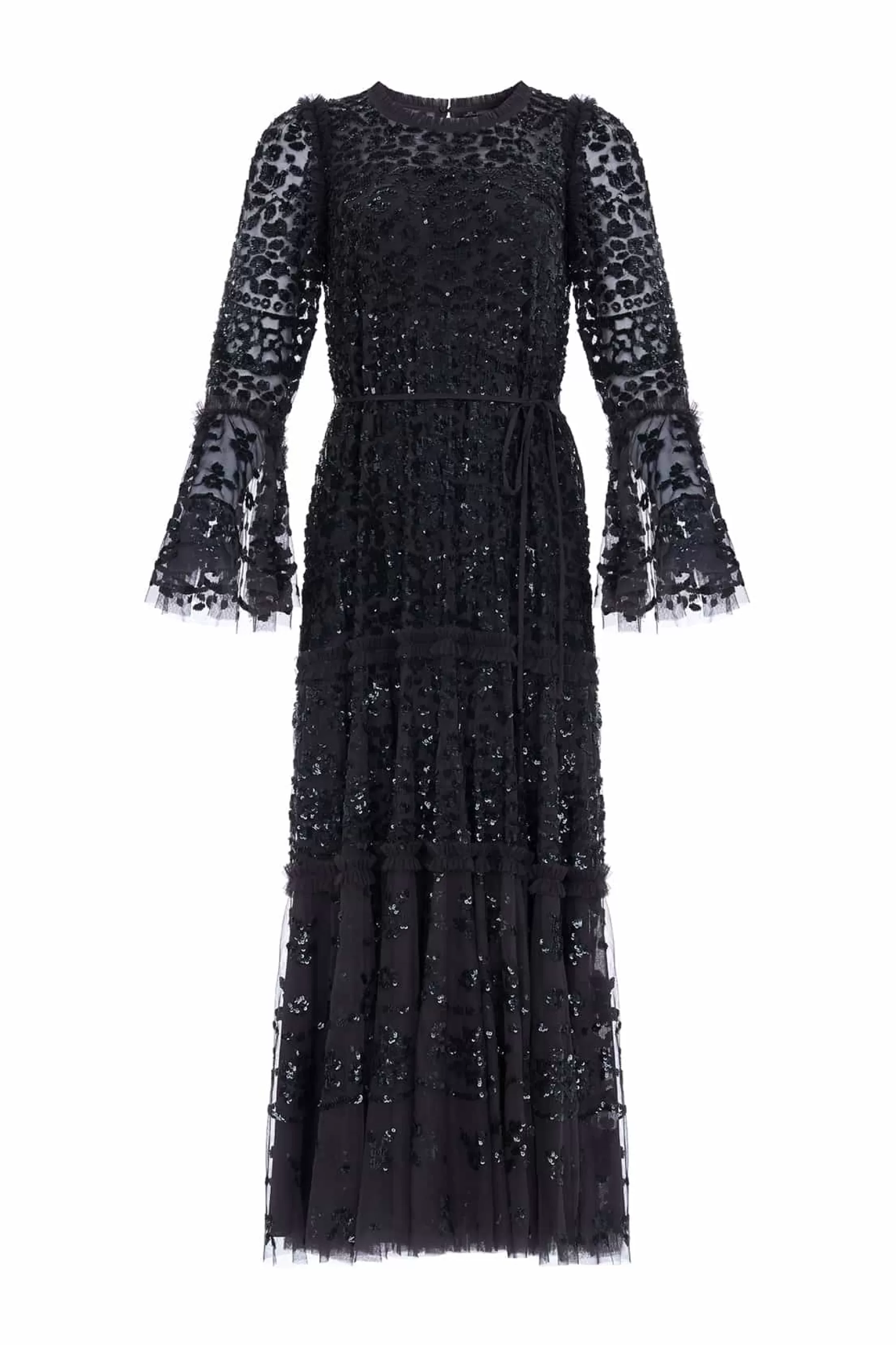 Needle & Thread Plus Size | Evening Dresses>Annie Sequin Tiered Ankle Gown Black