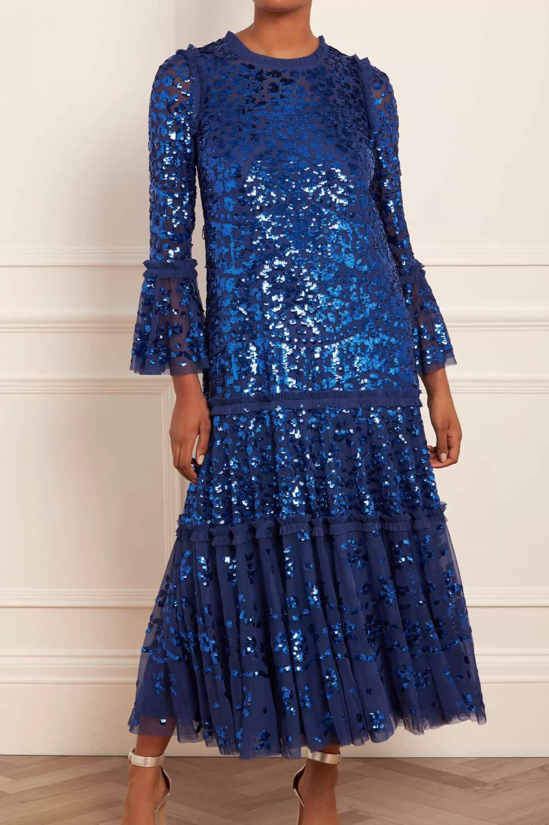 Needle & Thread Plus Size | Evening Dresses>Annie Sequin Tiered Ankle Gown Blue