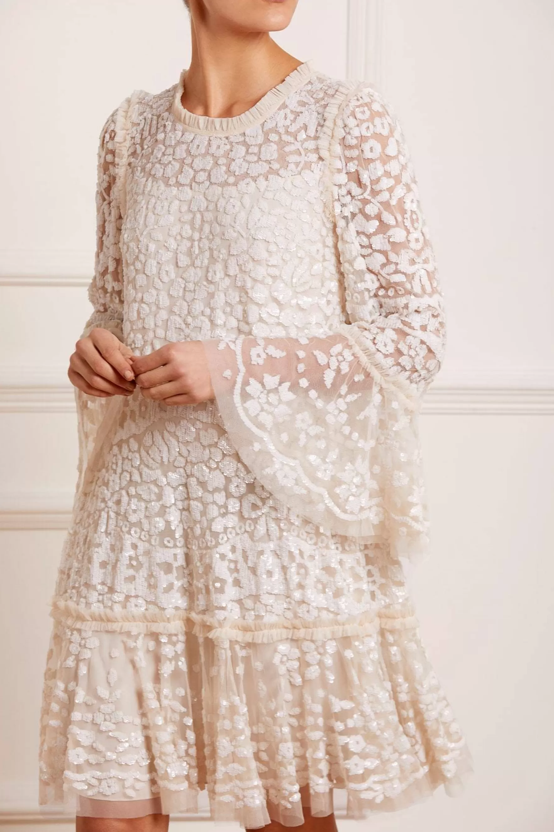 Needle & Thread Wedding Wardrobe | Plus Size>Annie Sequin Tiered Mini Dress Champagne