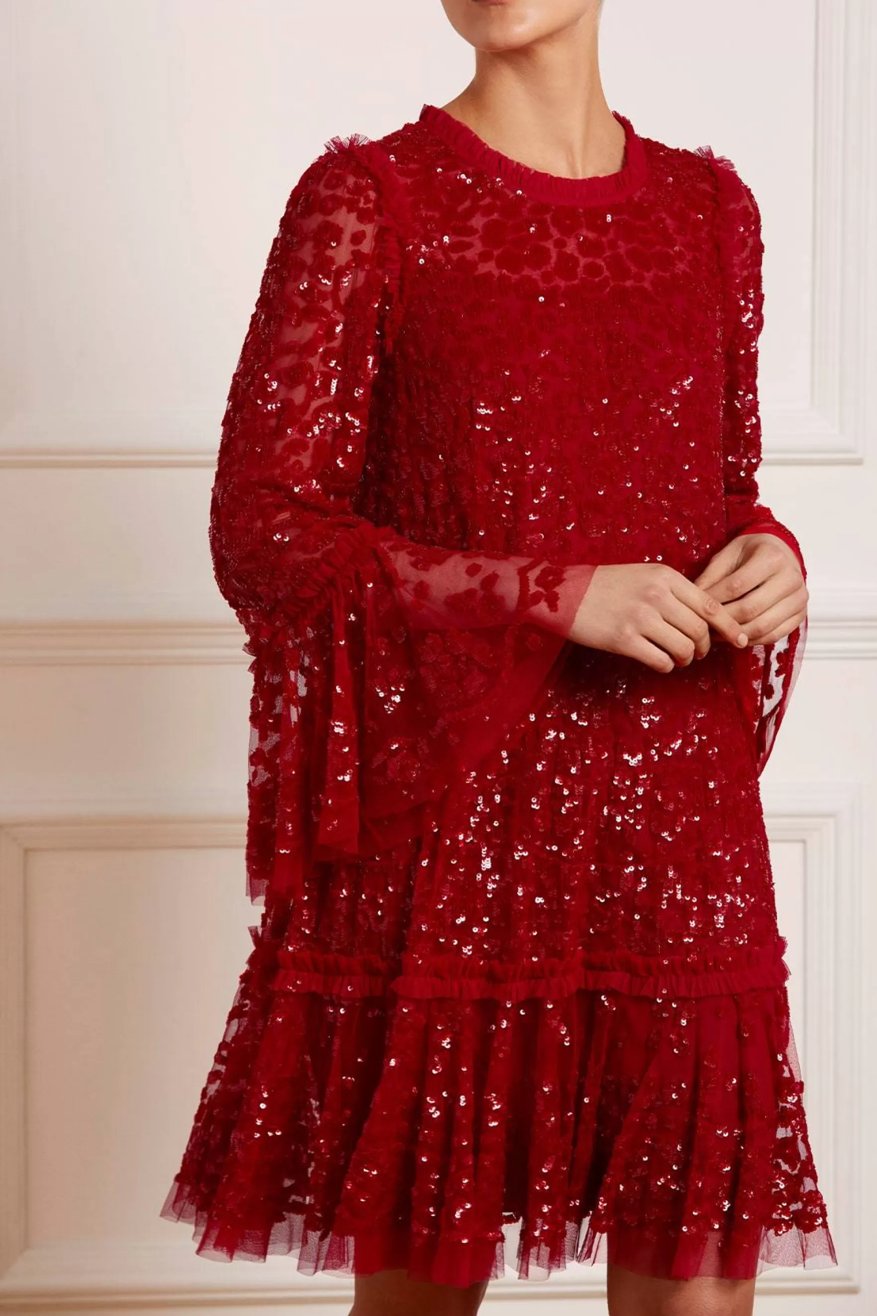 Needle & Thread Plus Size | Mini Dresses>Annie Sequin Tie Mini Dress Red