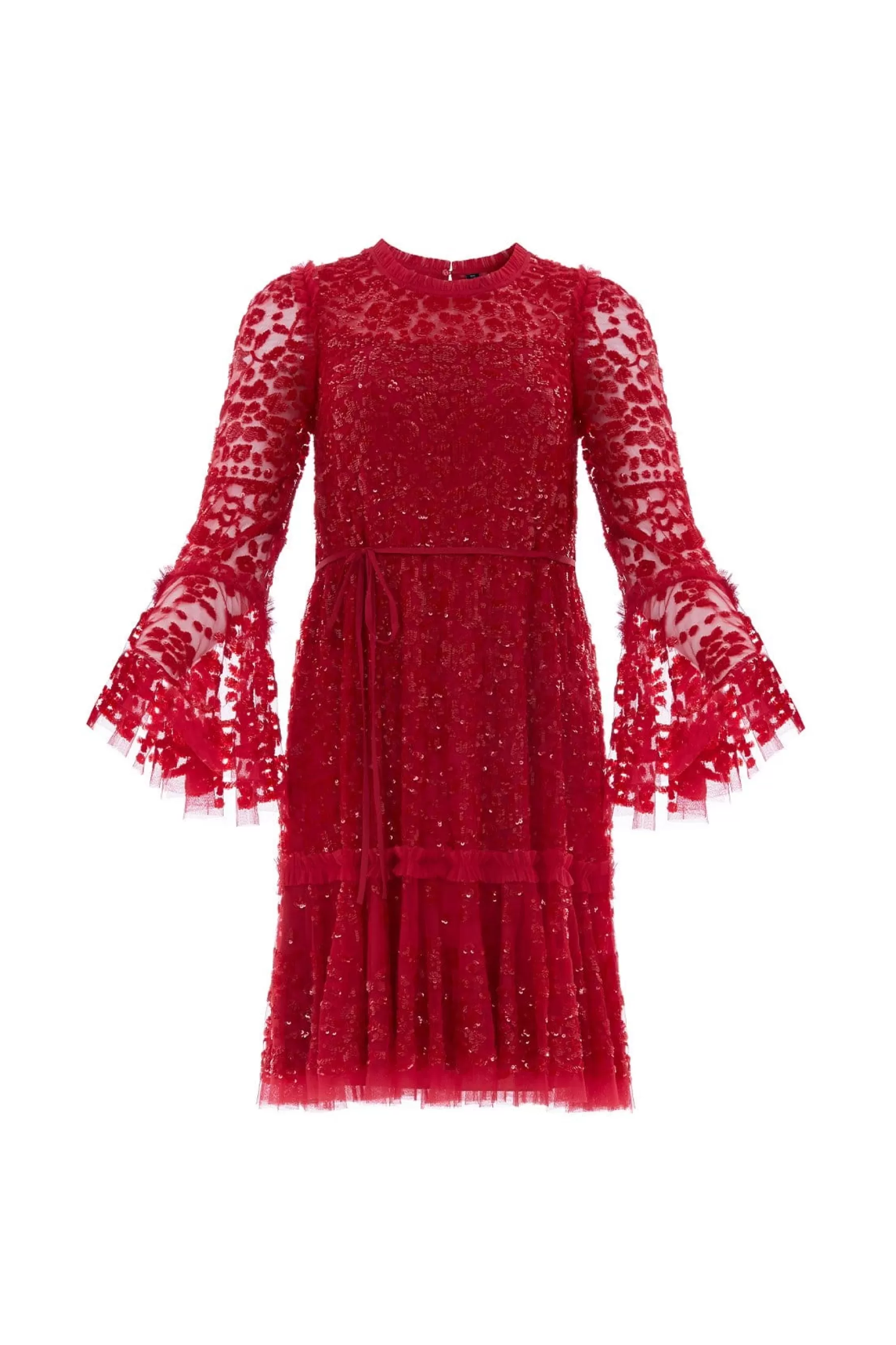 Needle & Thread Plus Size | Mini Dresses>Annie Sequin Tie Mini Dress Red