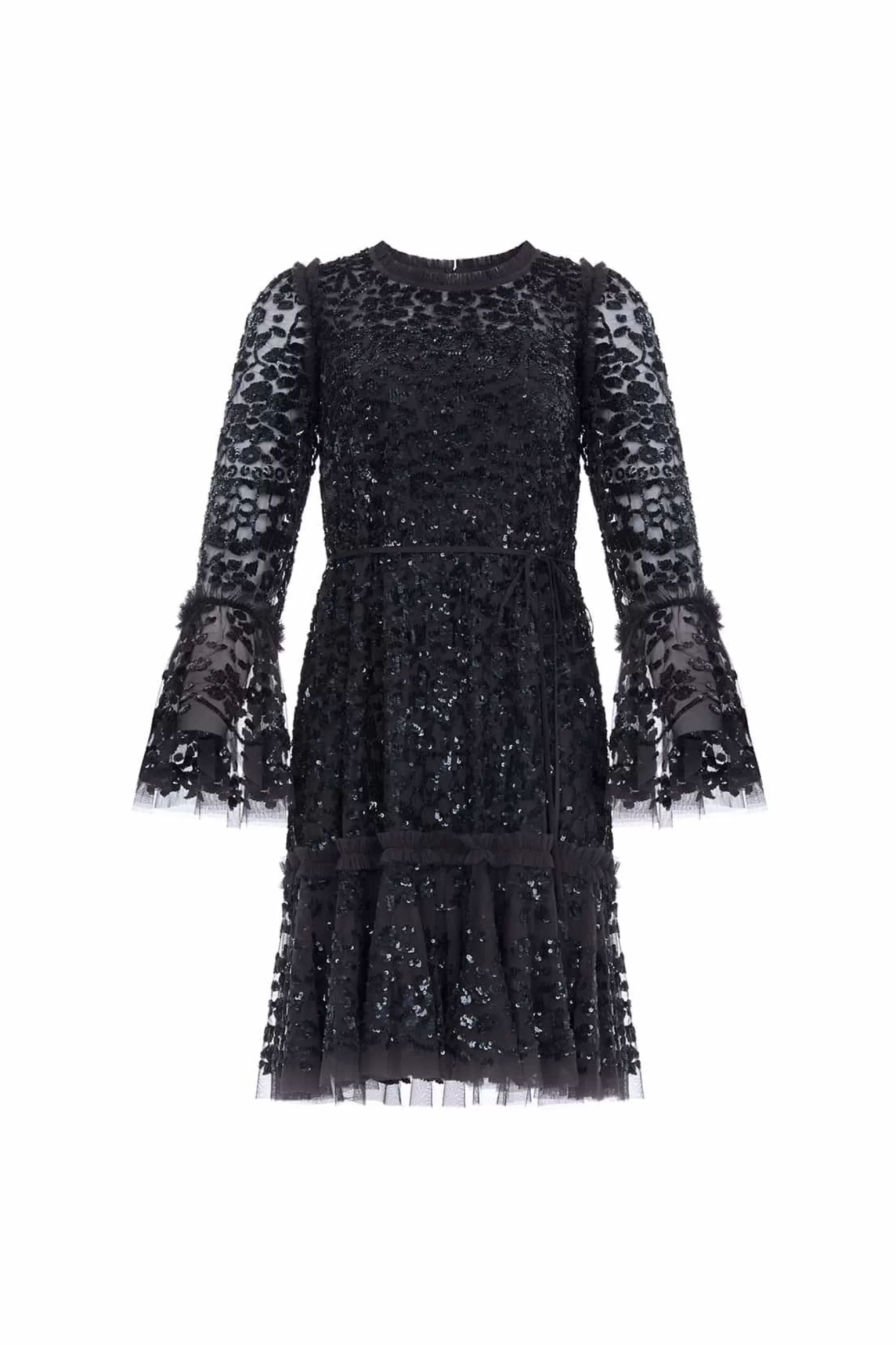 Needle & Thread Plus Size | Mini Dresses>Annie Sequin Tiered Mini Dress Black
