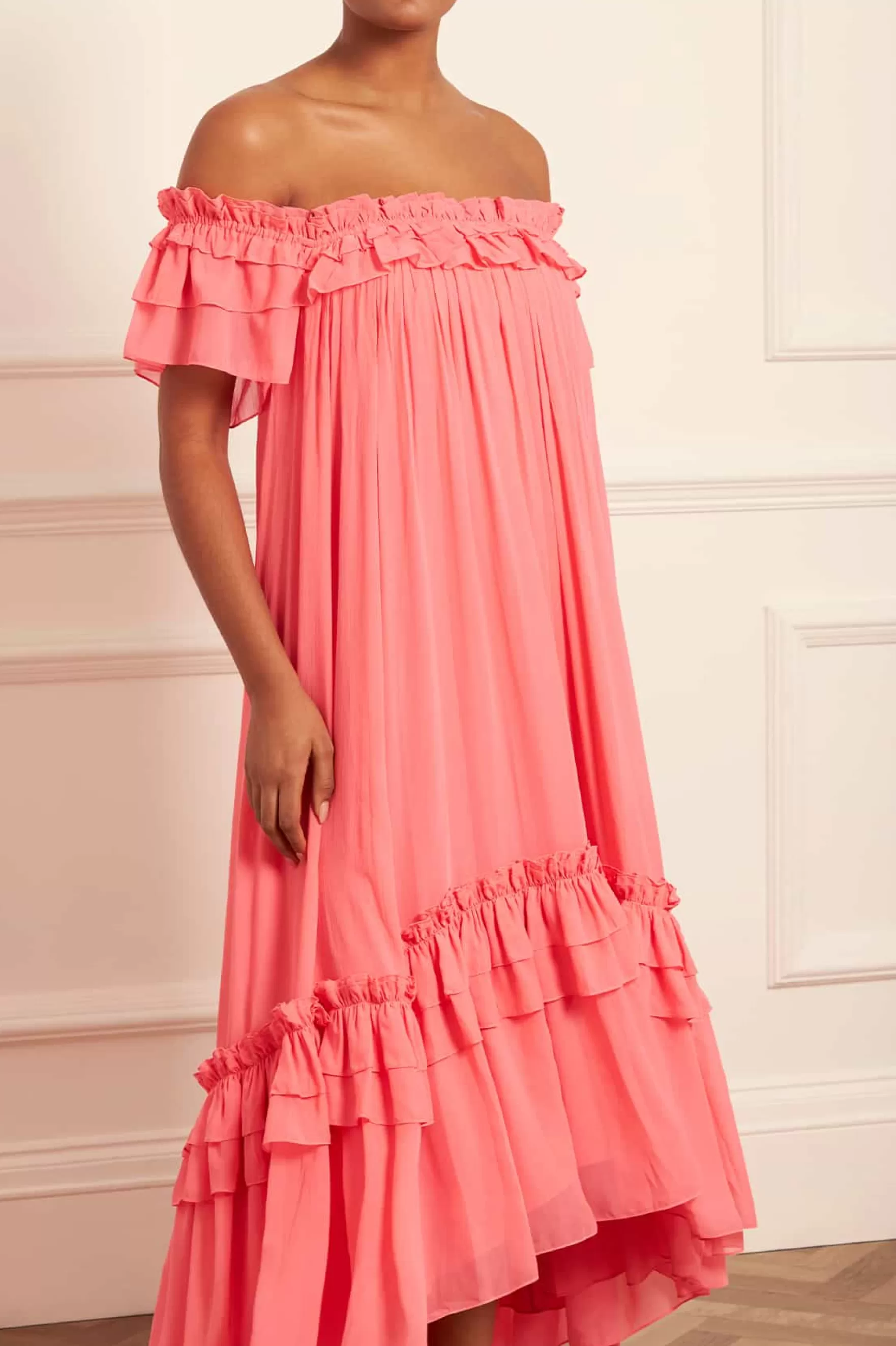 Needle & Thread Day Dresses | Flattering Fit>Aria Chiffon Off-Shoulder Ankle Gown Pink