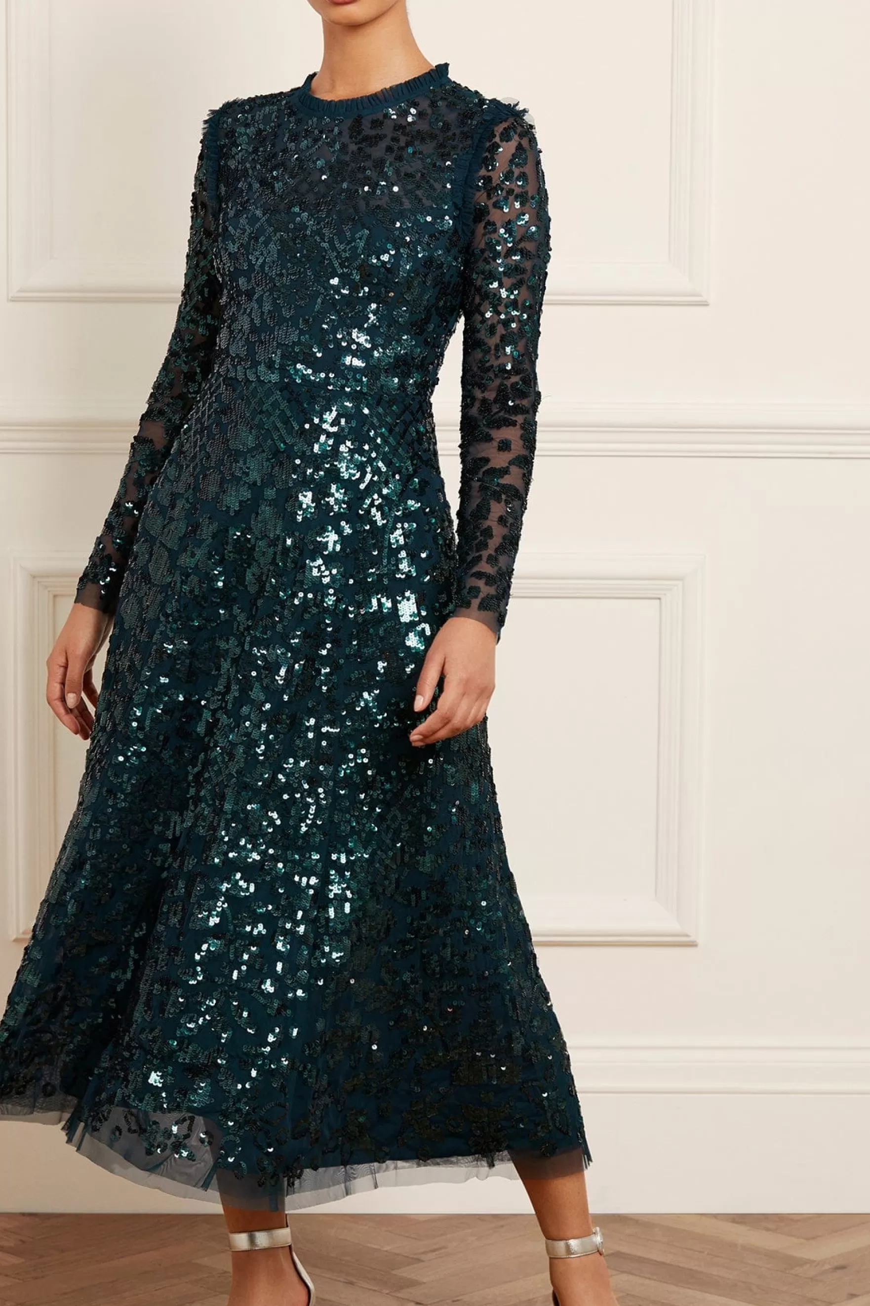 Needle & Thread Mother of the Bride | Plus Size>Aurelia Long Sleeve Ballerina Dress Green