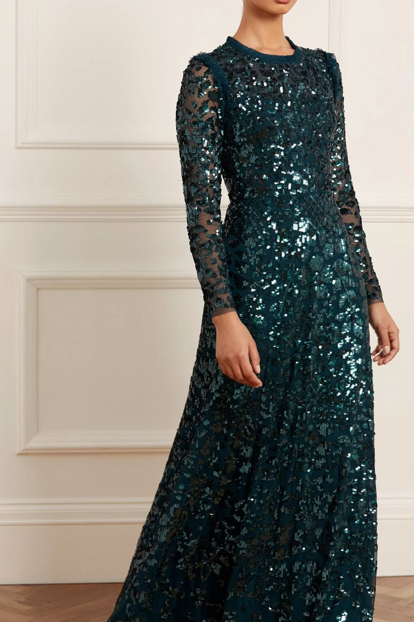 Needle & Thread Mother of the Bride | Plus Size>Aurelia Long Sleeve Gown Green