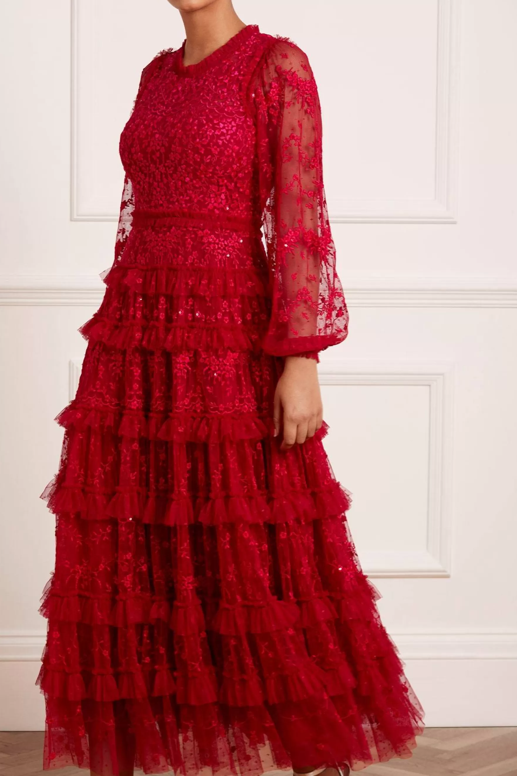 Needle & Thread Exclusives | Embroidered Dresses>Blossom Lace Ankle Gown Red
