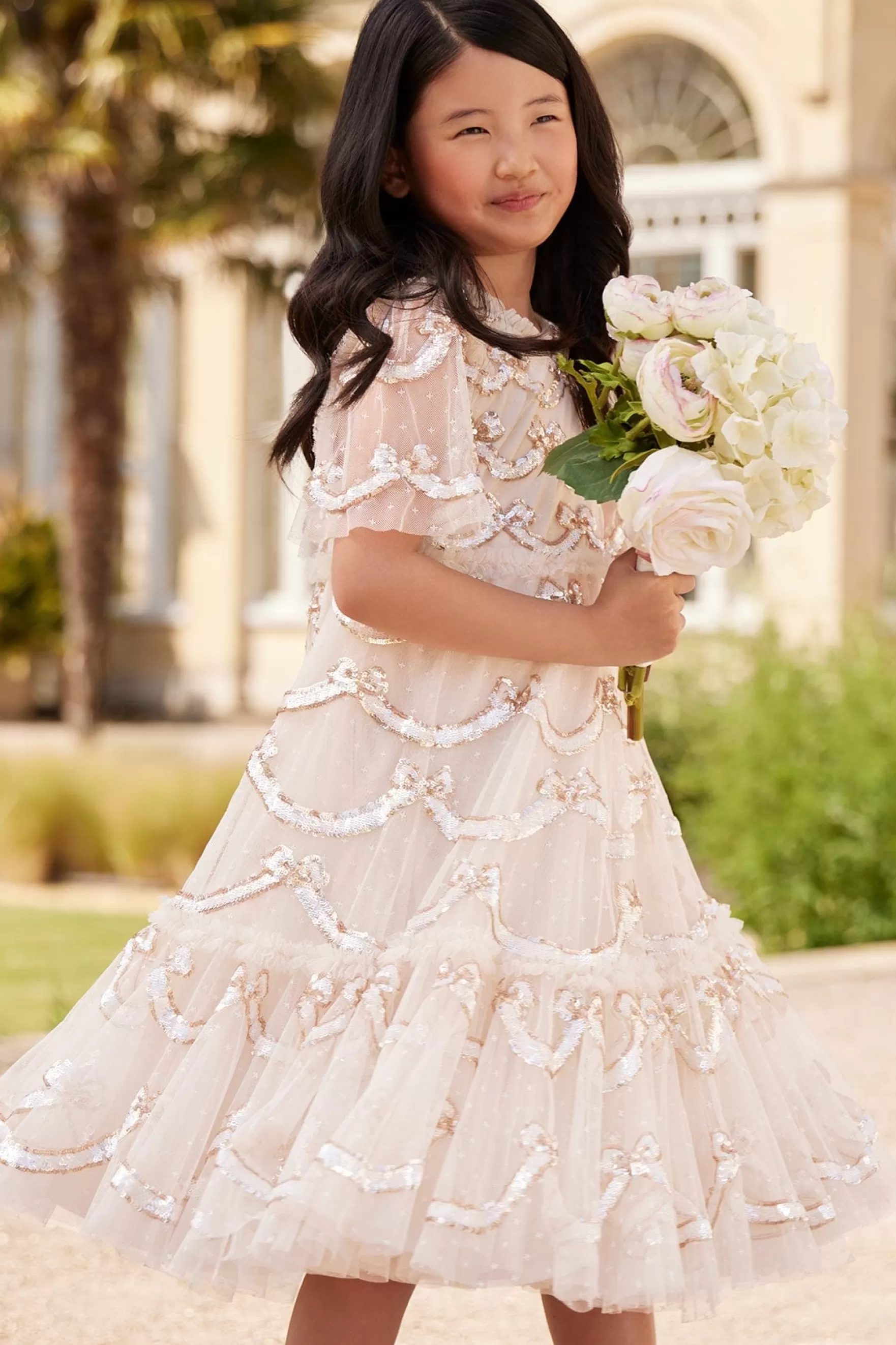 Needle & Thread Flower Girl | Flower Girl>Bow Sequin Kids Dress Champagne