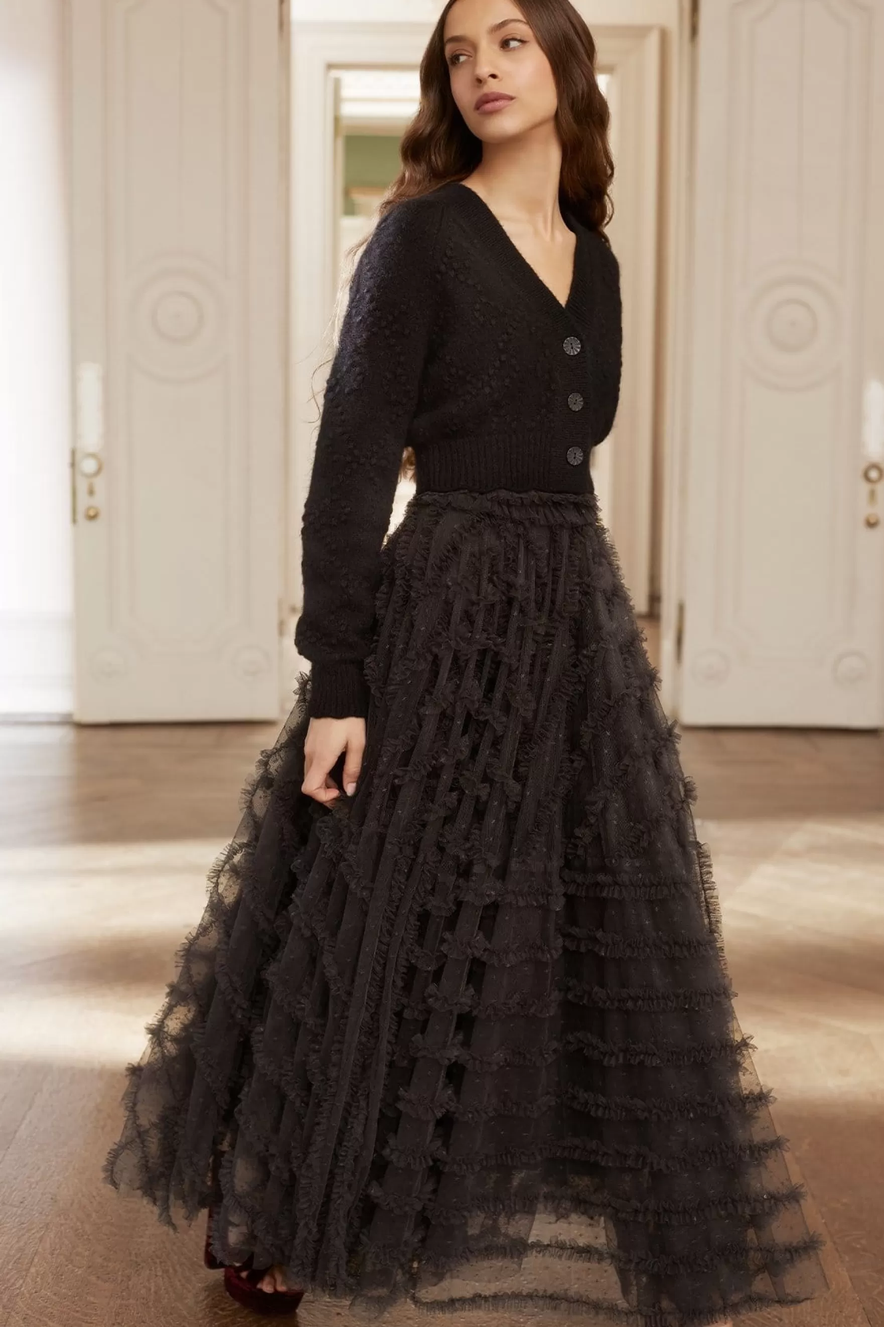 Needle & Thread Exclusives | Knitwear>Bow Stitch Cropped Cardigan Black