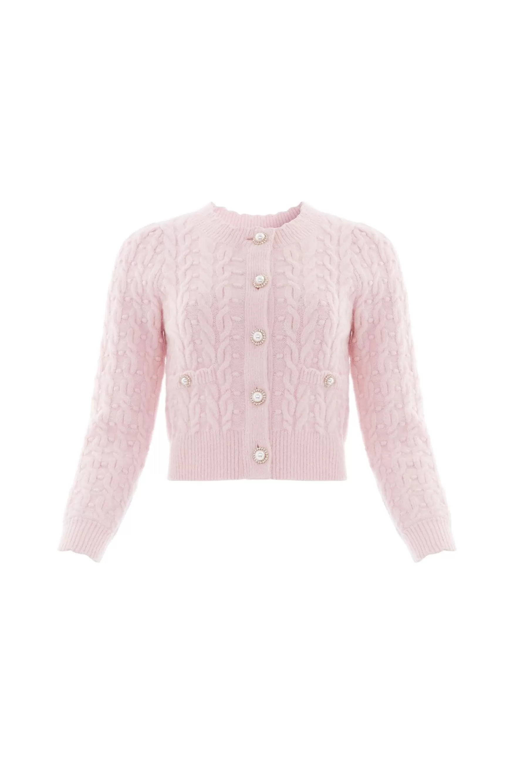 Needle & Thread Exclusives | Knitwear>Cable Bobble Short Cardigan Pink