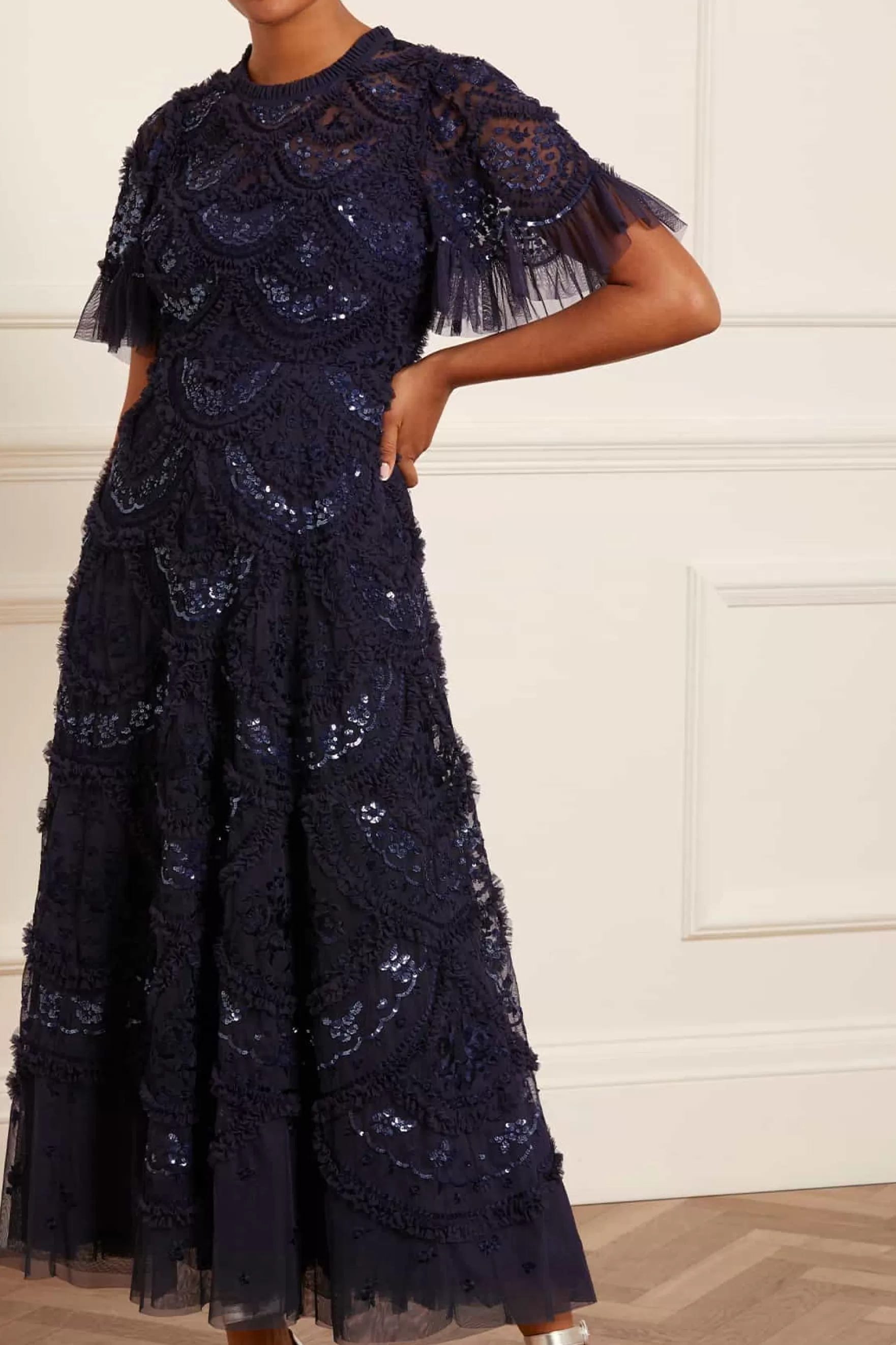 Needle & Thread Mother of the Bride | Plus Size>Carmen Ruffle Ankle Gown Blue