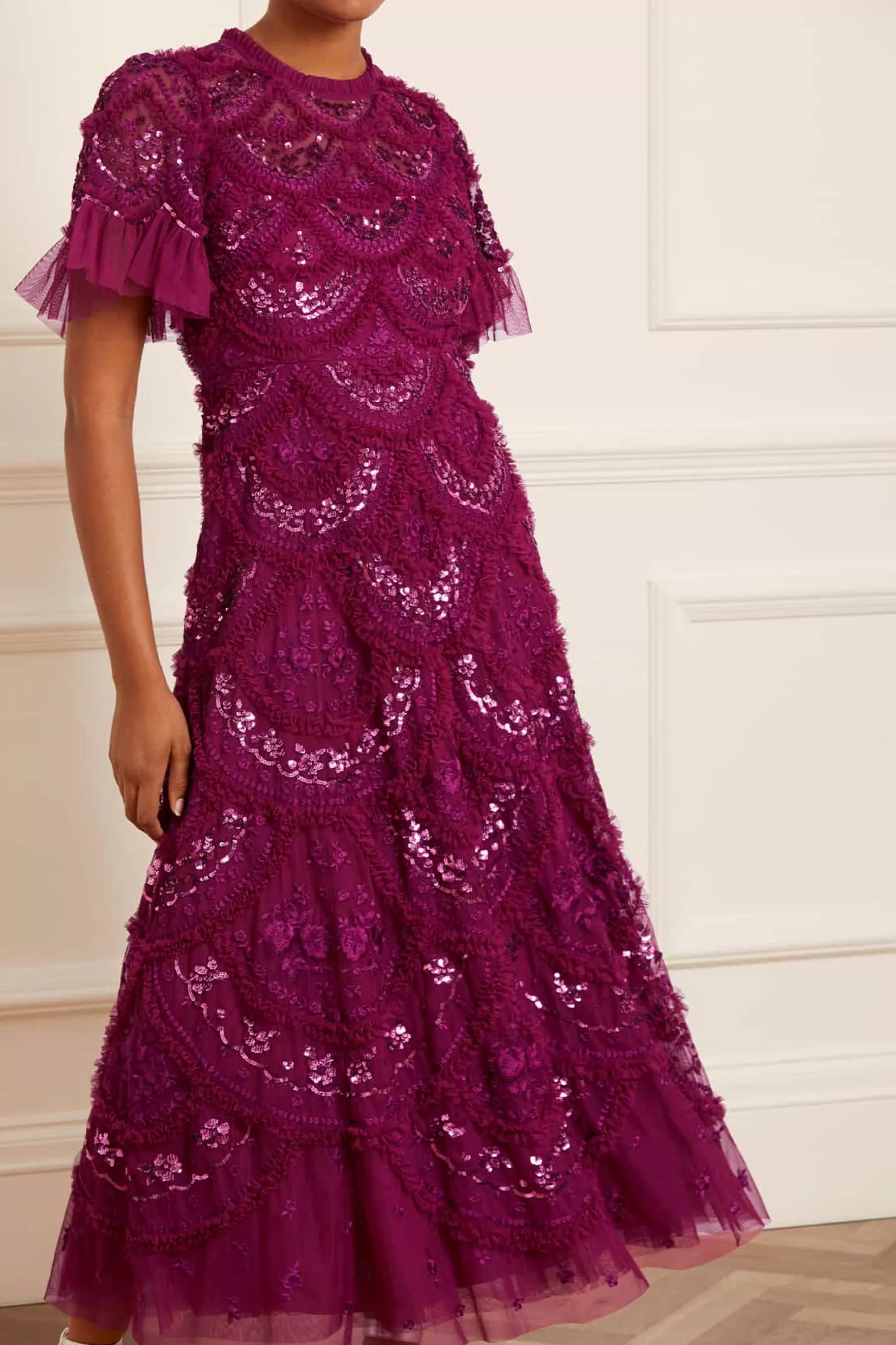 Needle & Thread Mother of the Bride | Plus Size>Carmen Ruffle Ankle Gown Purple