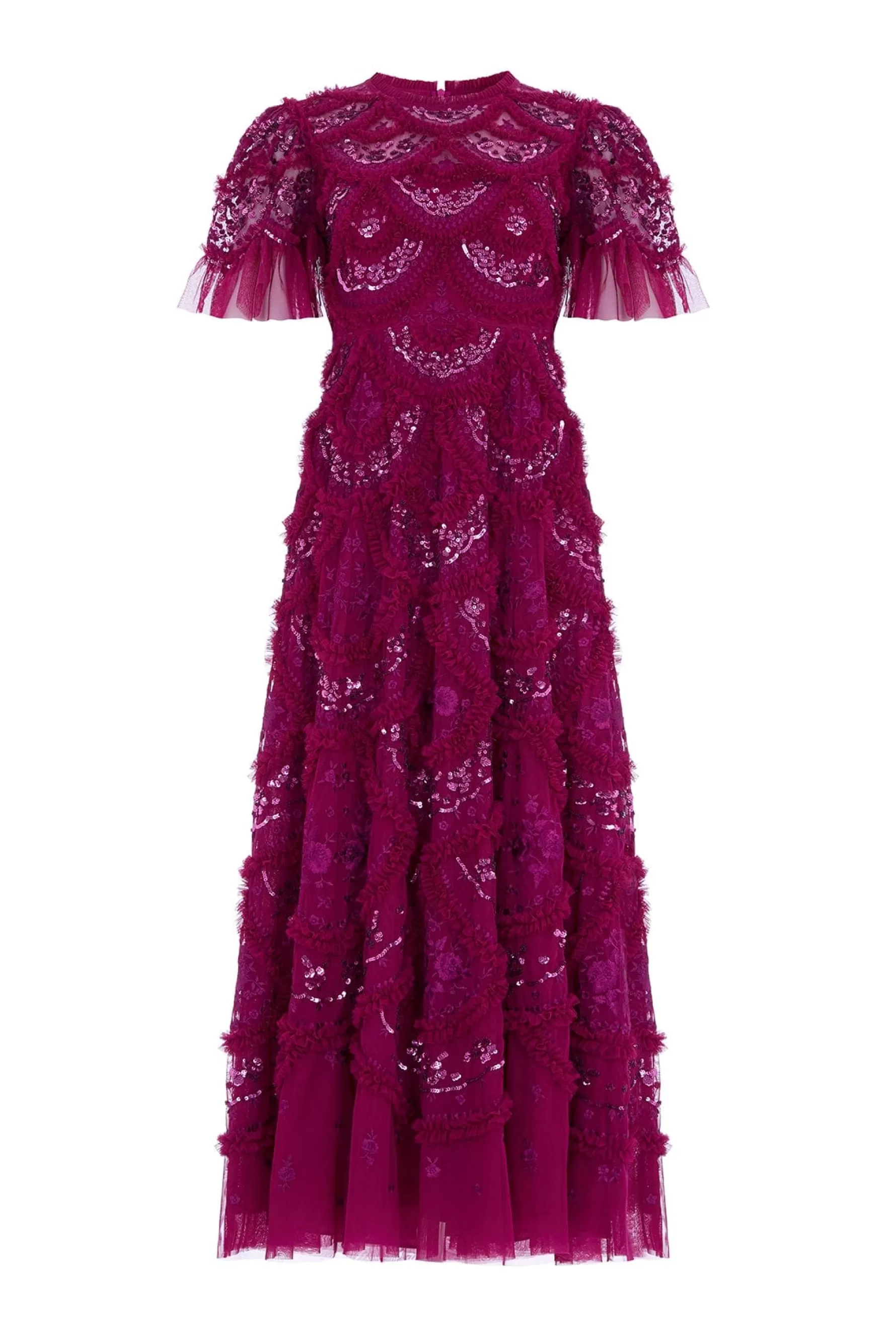 Needle & Thread Mother of the Bride | Plus Size>Carmen Ruffle Ankle Gown Purple