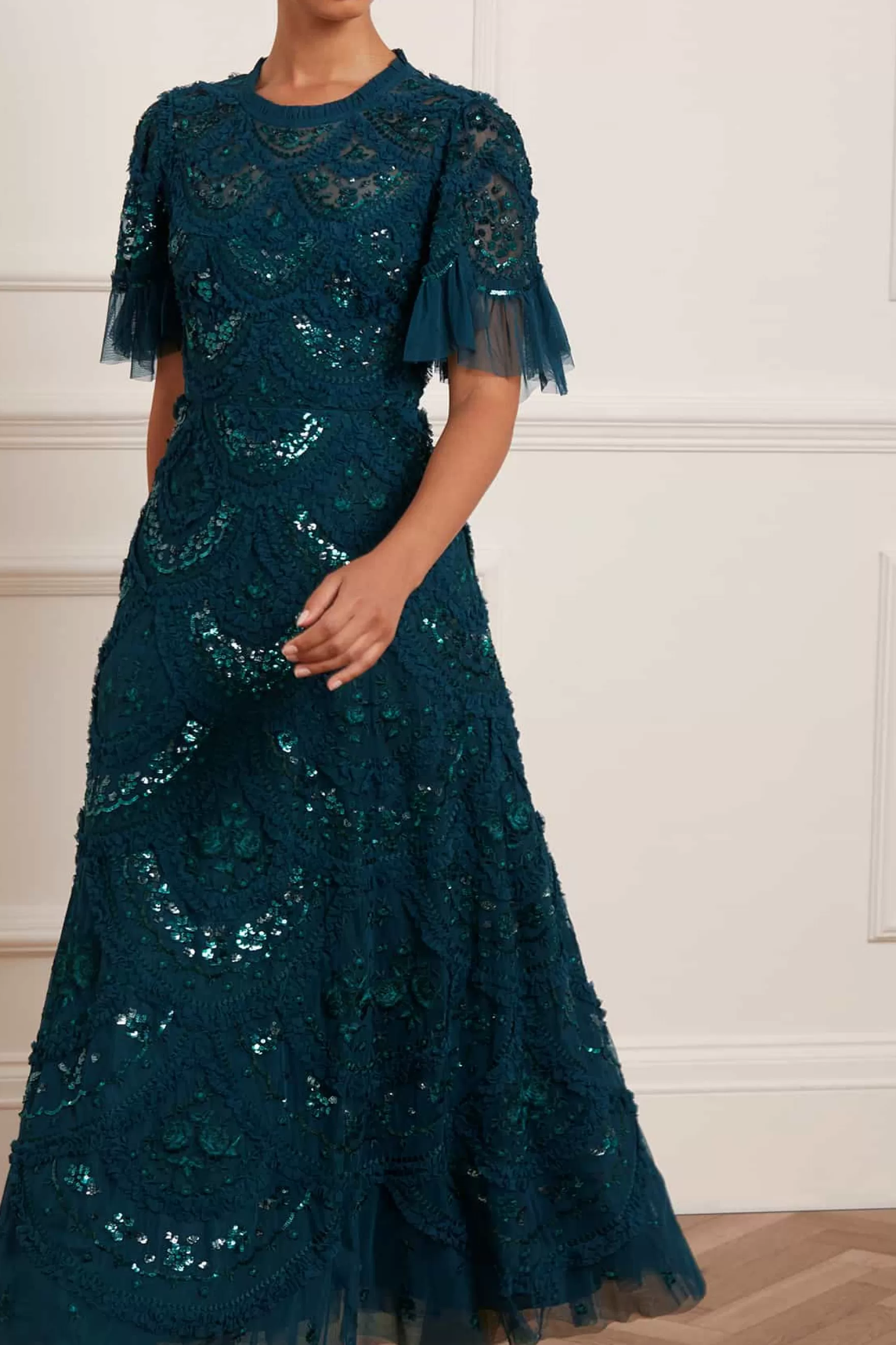 Needle & Thread Plus Size | Evening Dresses>Carmen Ruffle Ankle Gown Green