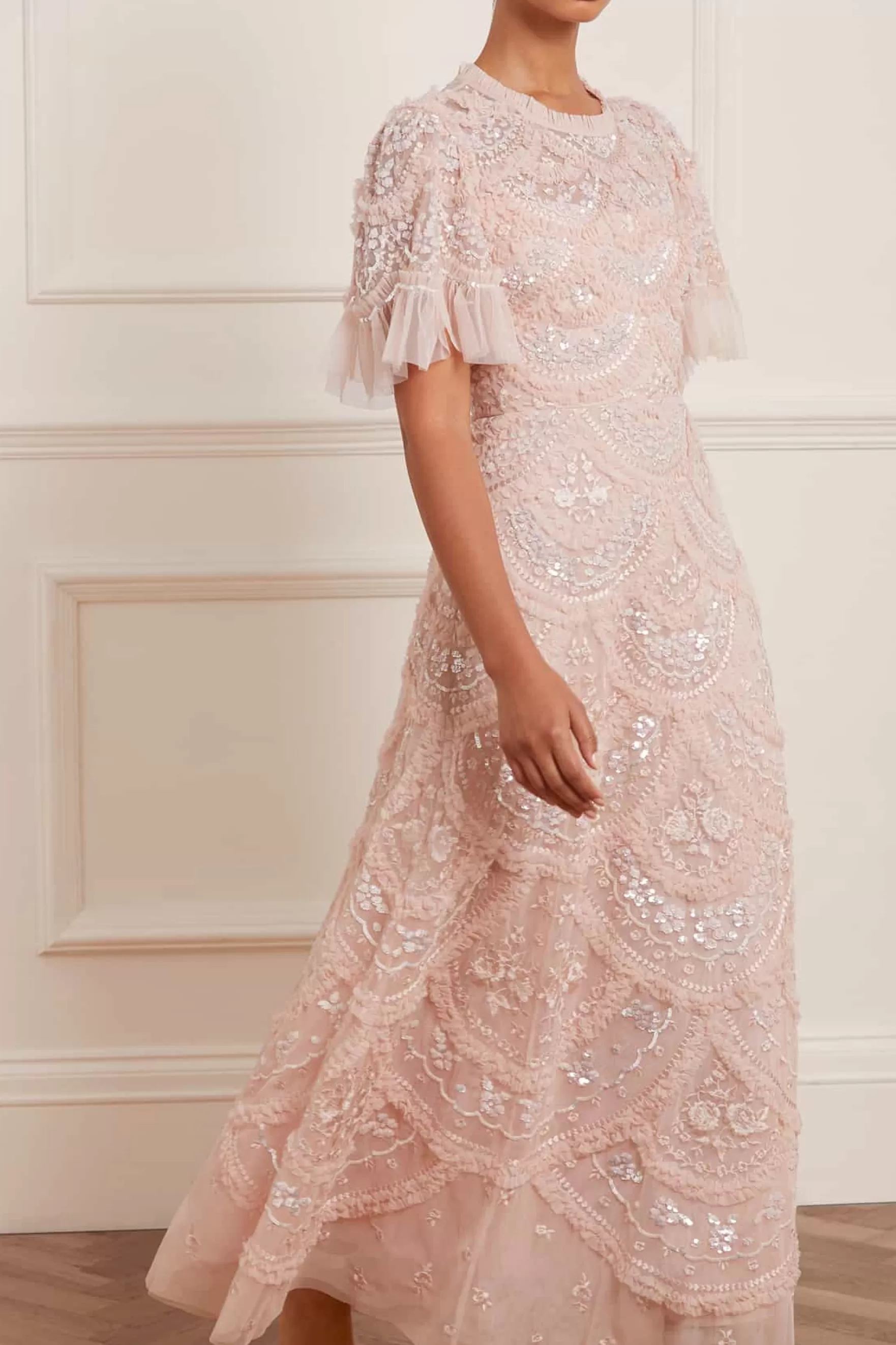 Needle & Thread Plus Size | Embroidered Dresses>Carmen Ruffle Ankle Gown Pink