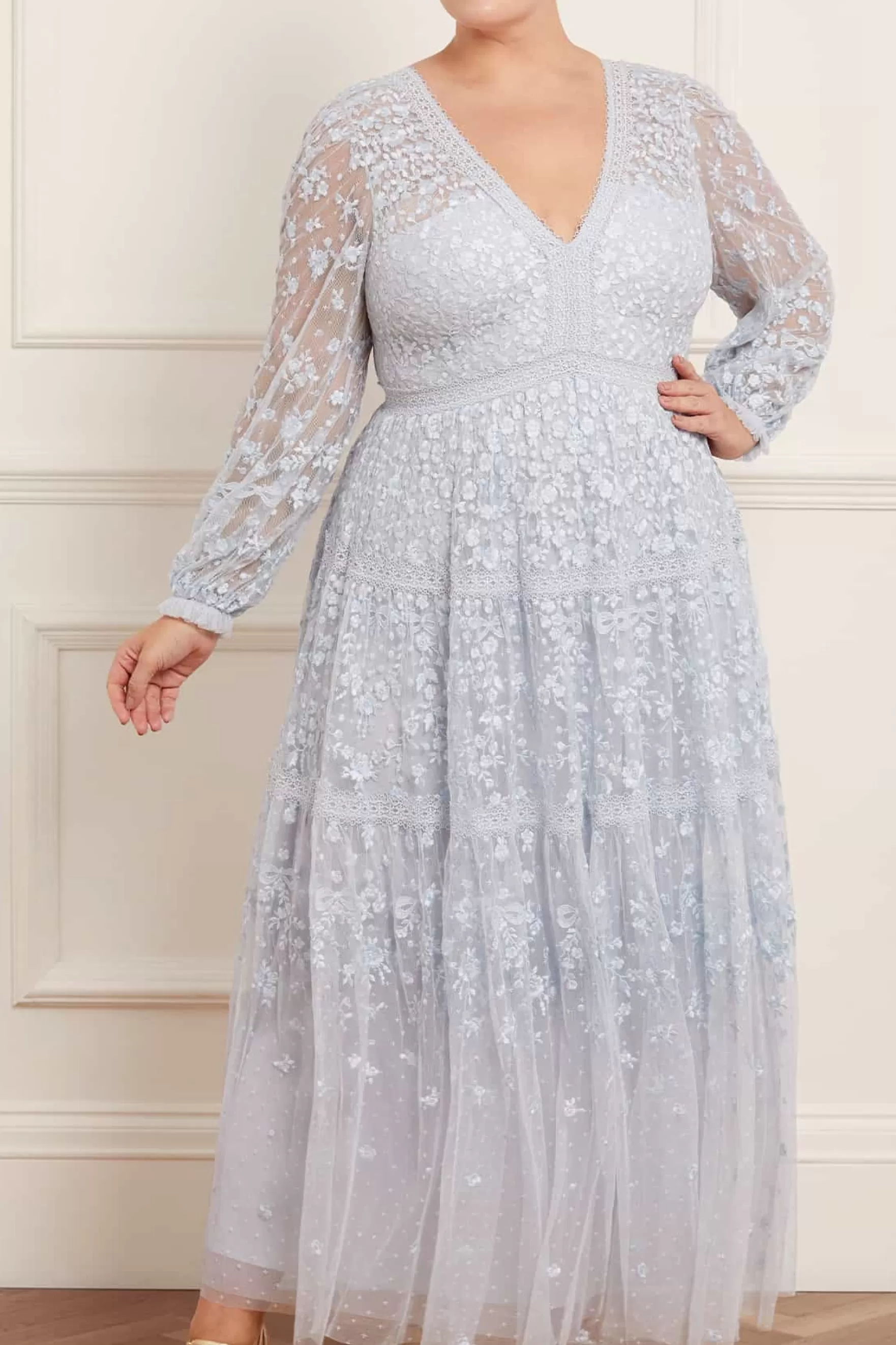 Needle & Thread Mother of the Bride | Plus Size>Celestia Ribbon Ankle Gown Blue