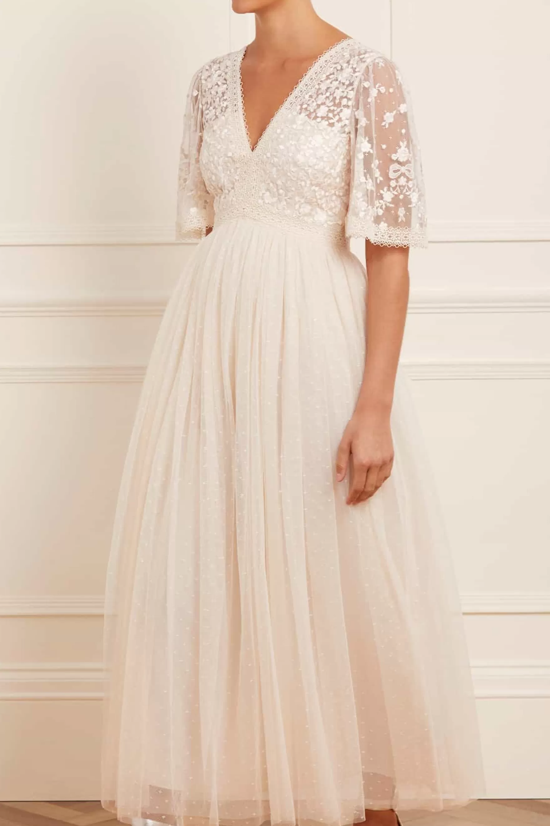 Needle & Thread Bridal | Plus Size>Celestia Ribbon Bodice Ankle Gown Champagne