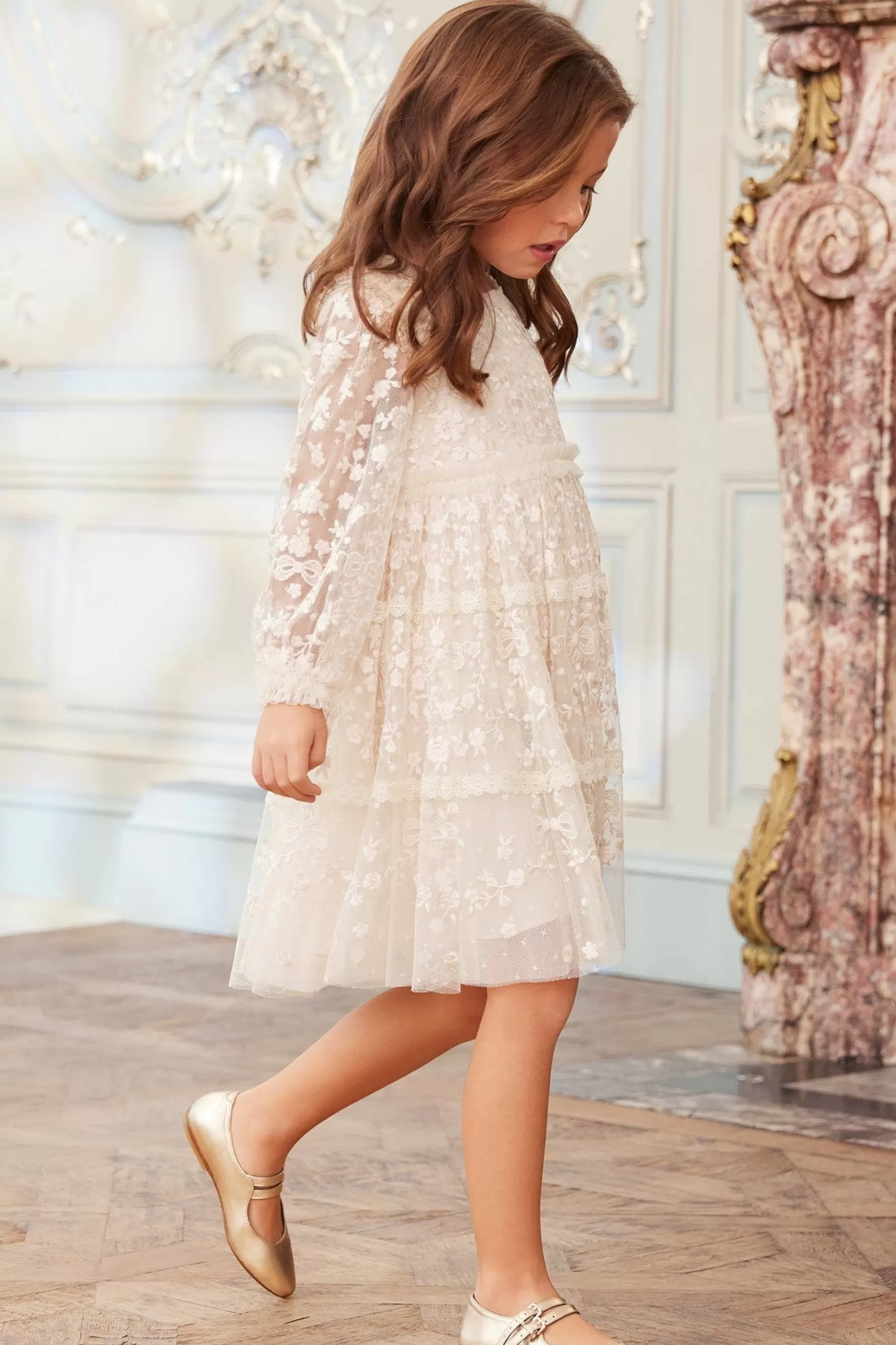 Needle & Thread Flower Girl | Flower Girl>Celestia Ribbon Kids Dress Champagne