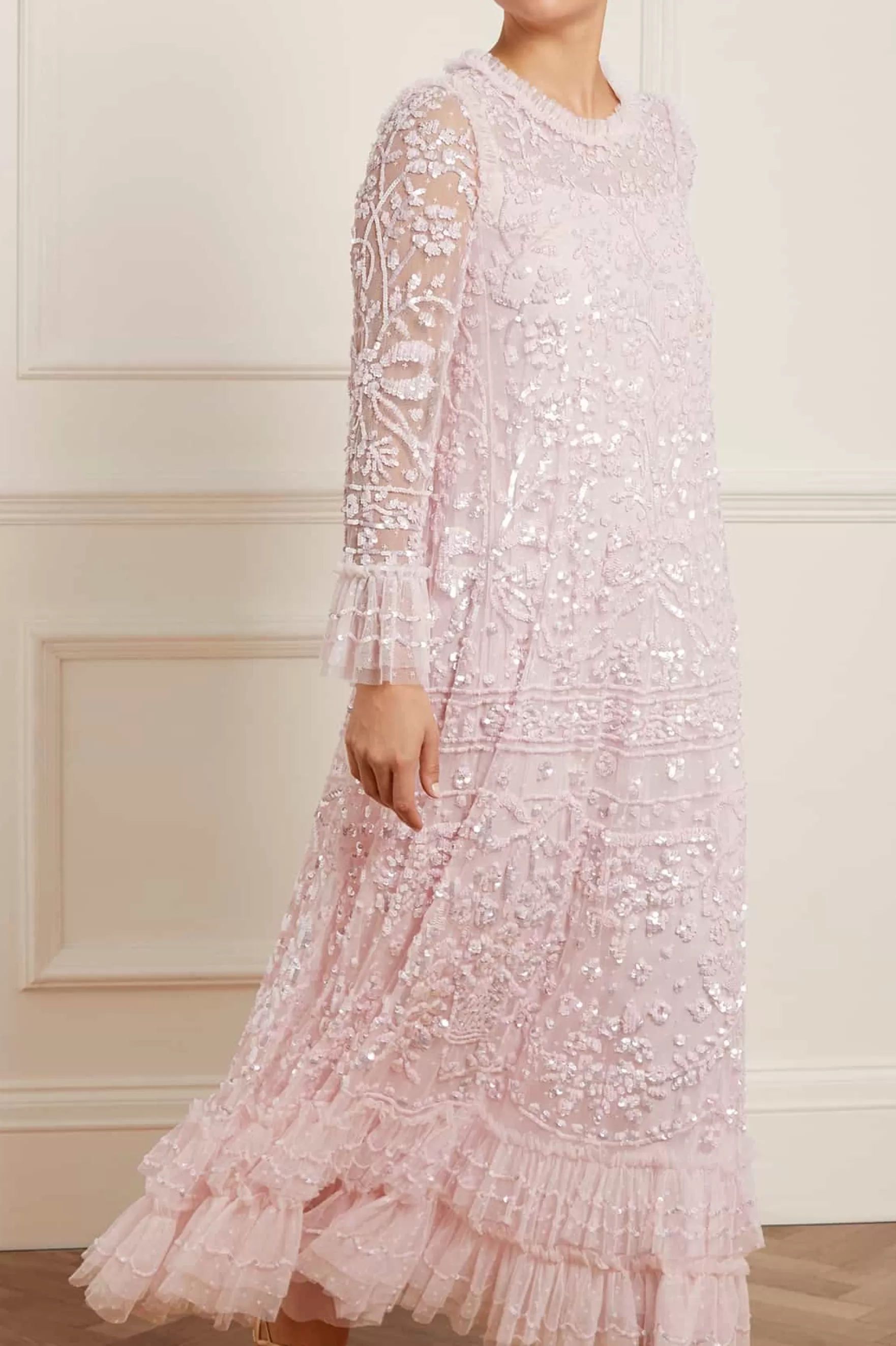 Needle & Thread Mother of the Bride | Plus Size>Celia Long Sleeve Ankle Gown Pink