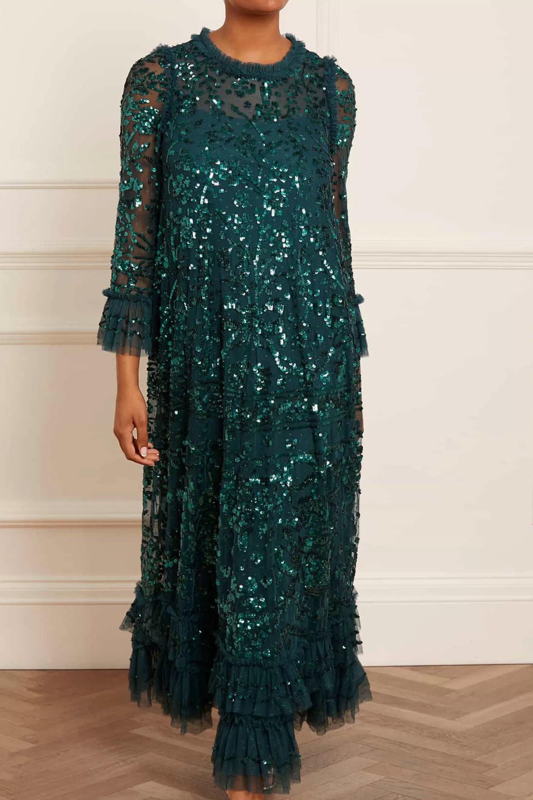 Needle & Thread Mother of the Bride | Plus Size>Celia Long Sleeve Ankle Gown Green