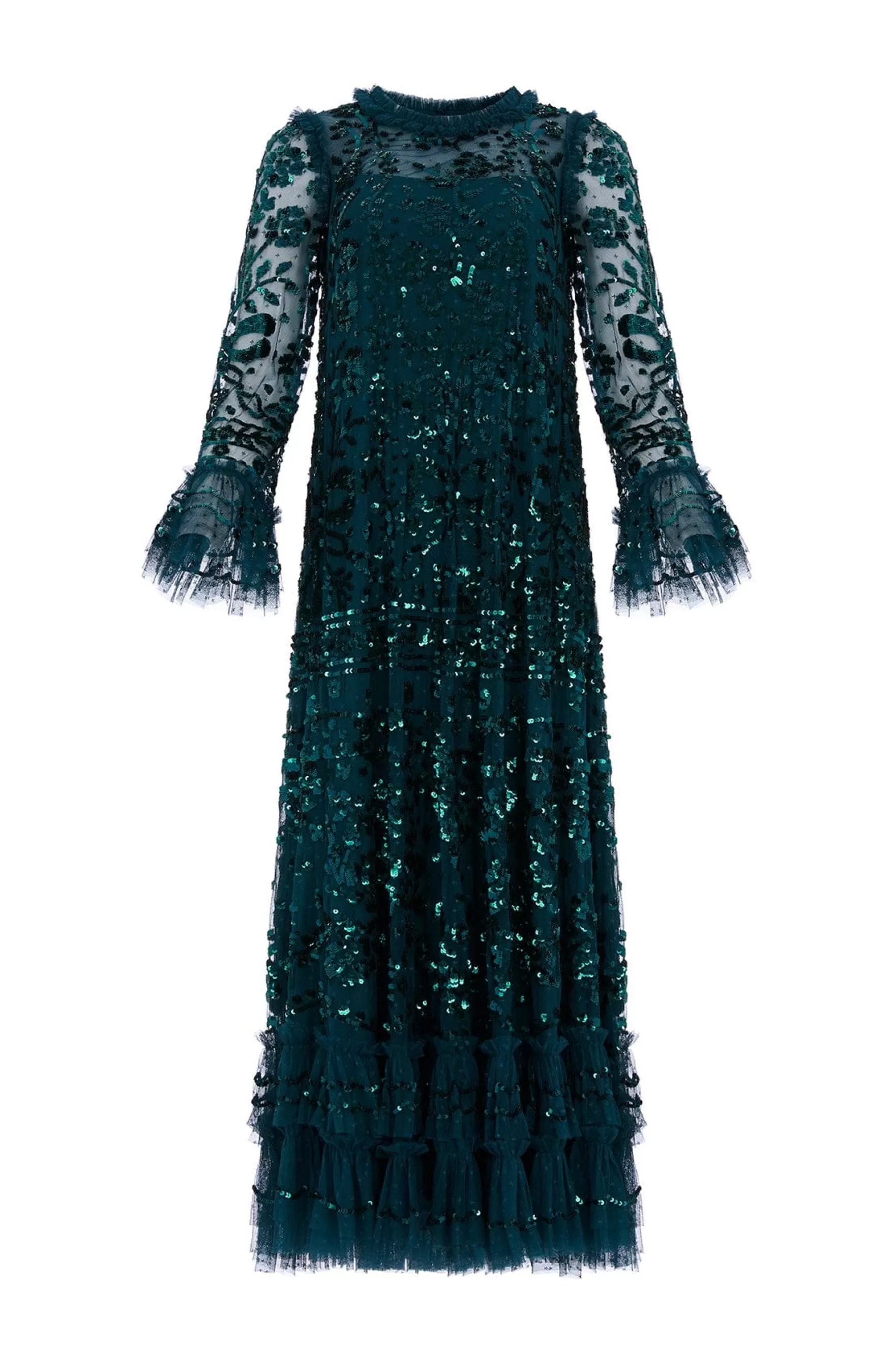Needle & Thread Mother of the Bride | Plus Size>Celia Long Sleeve Ankle Gown Green