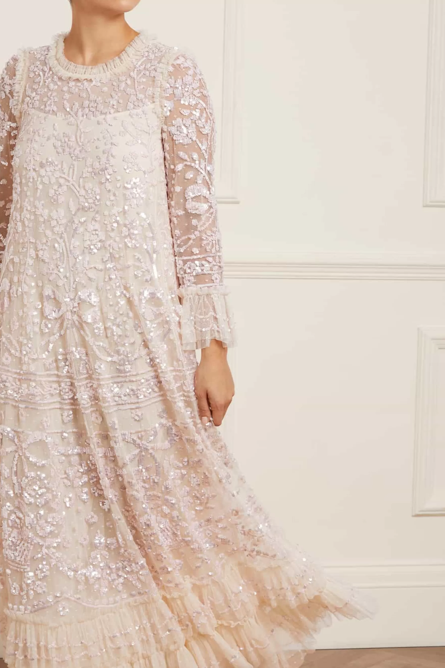 Needle & Thread Bridal | Plus Size>Celia Long Sleeve Ankle Gown Champagne