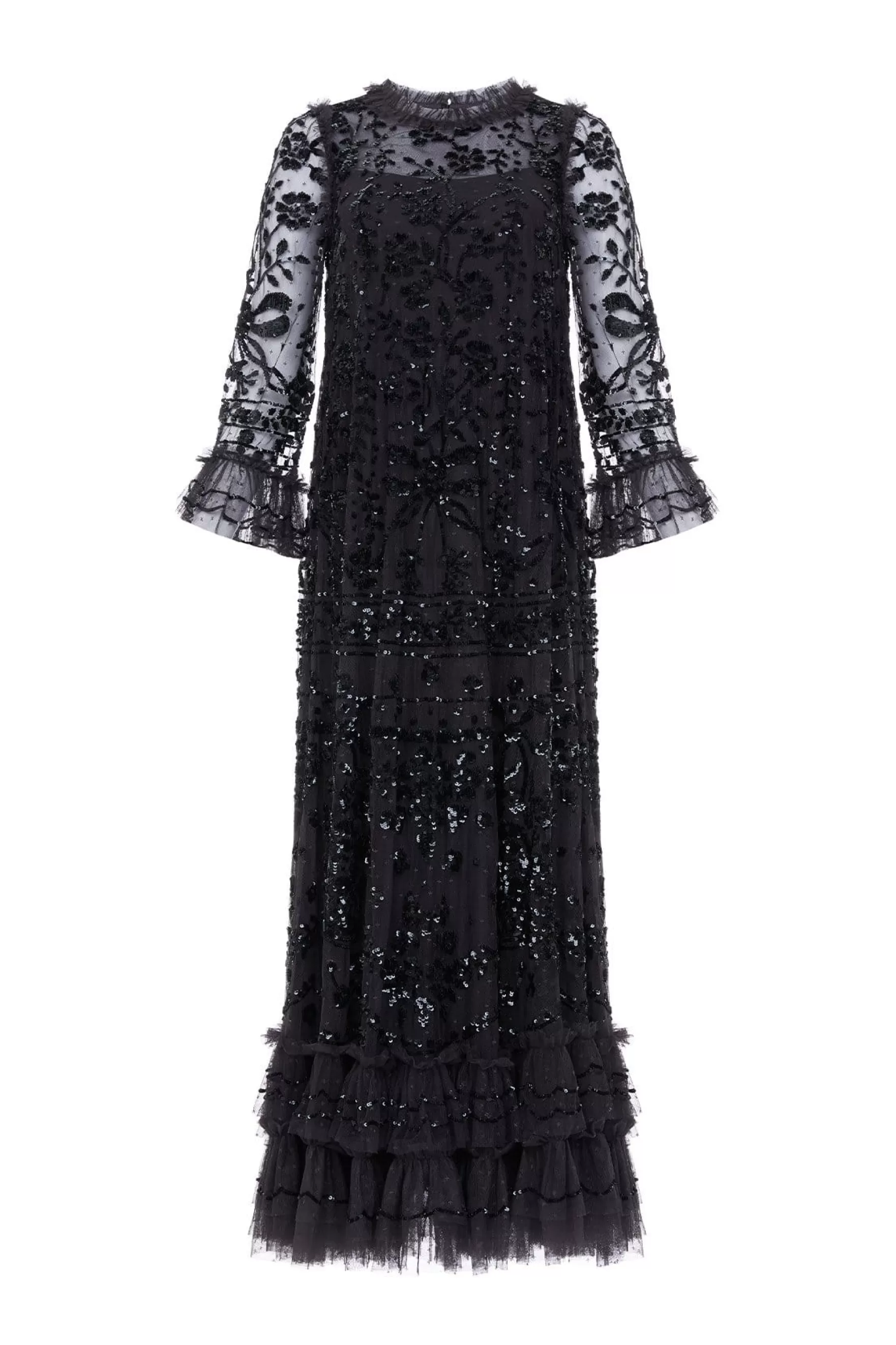 Needle & Thread Plus Size | Evening Dresses>Celia Long Sleeve Ankle Gown Black