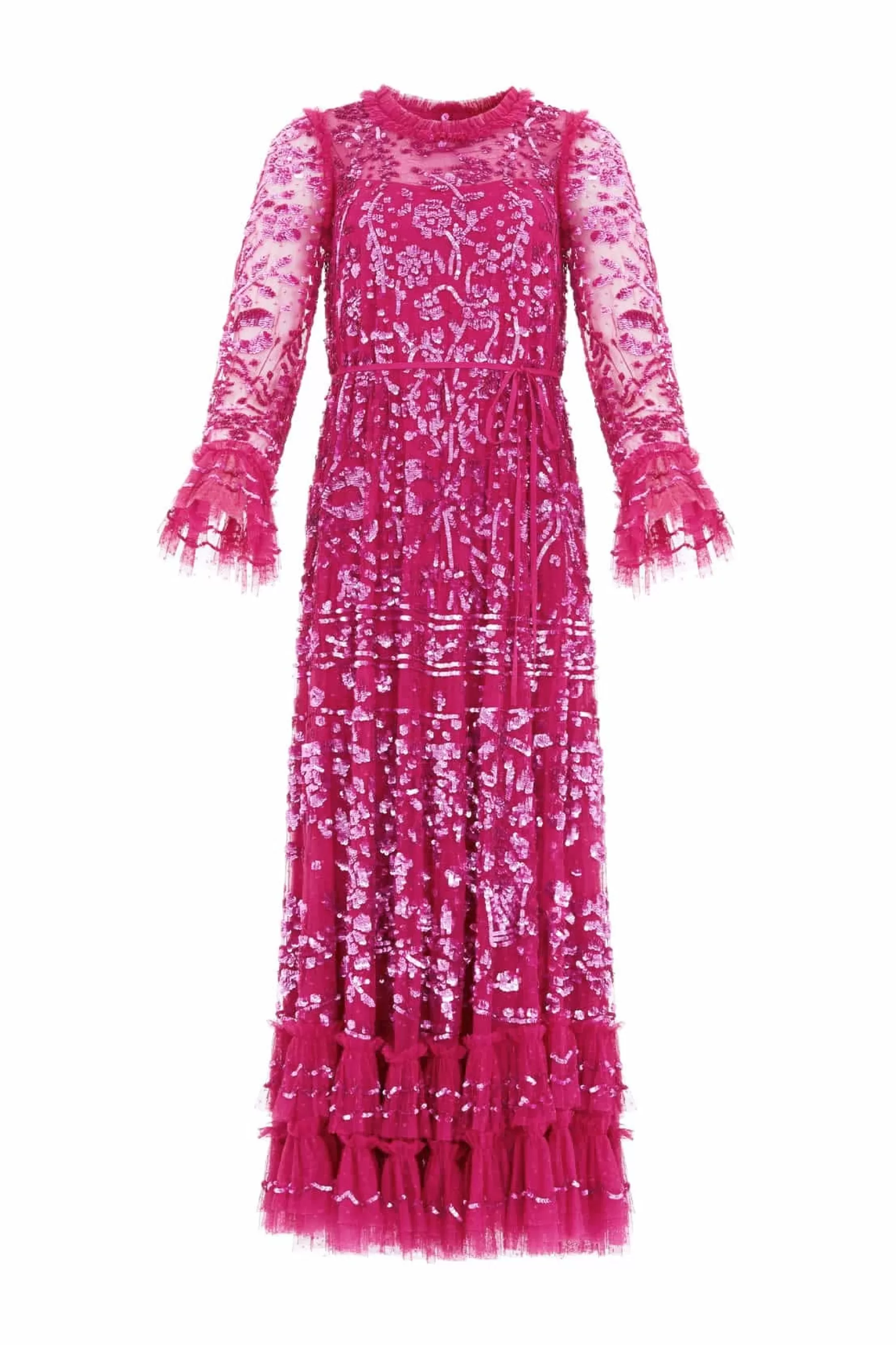 Needle & Thread Plus Size | Evening Dresses>Celia Long Sleeve Ankle Gown Pink