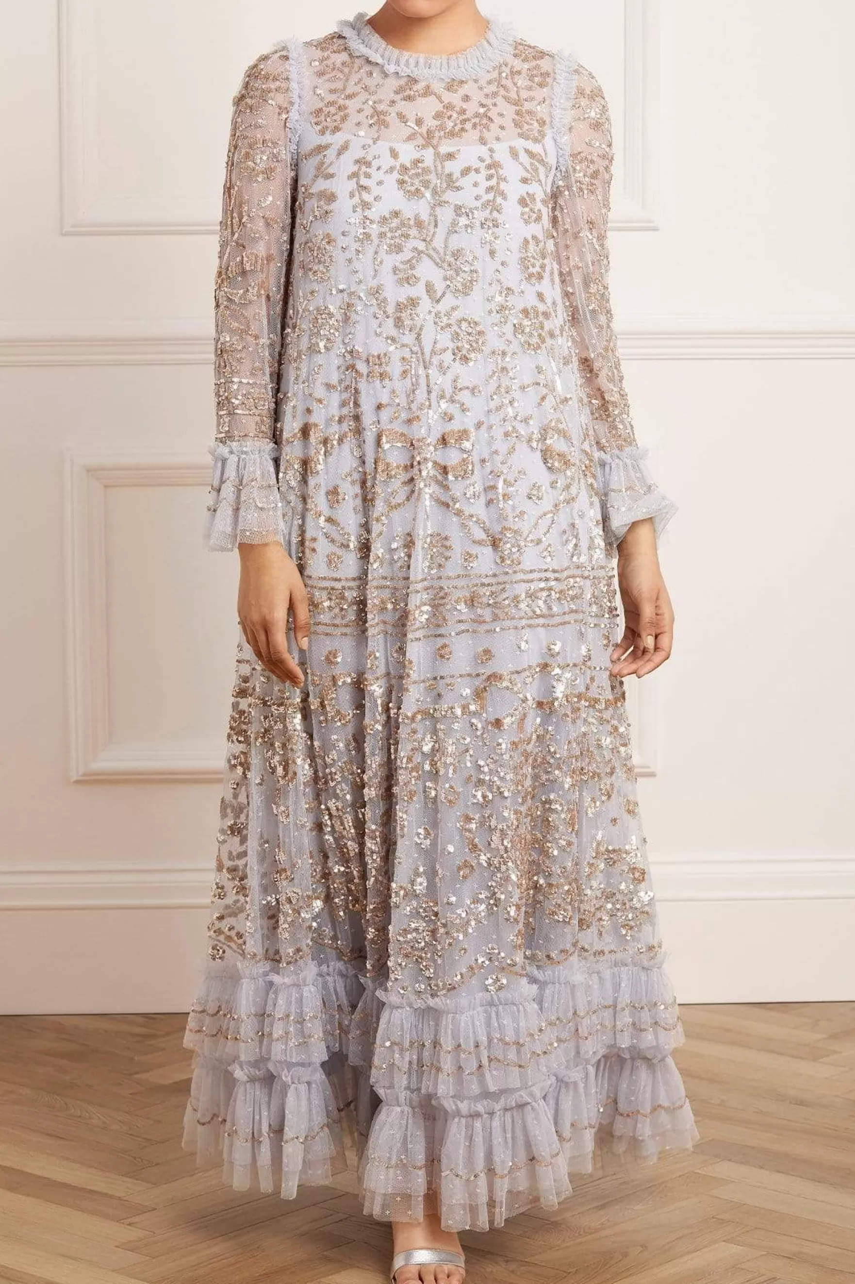 Needle & Thread Plus Size | Evening Dresses>Celia Long Sleeve Ankle Gown Blue