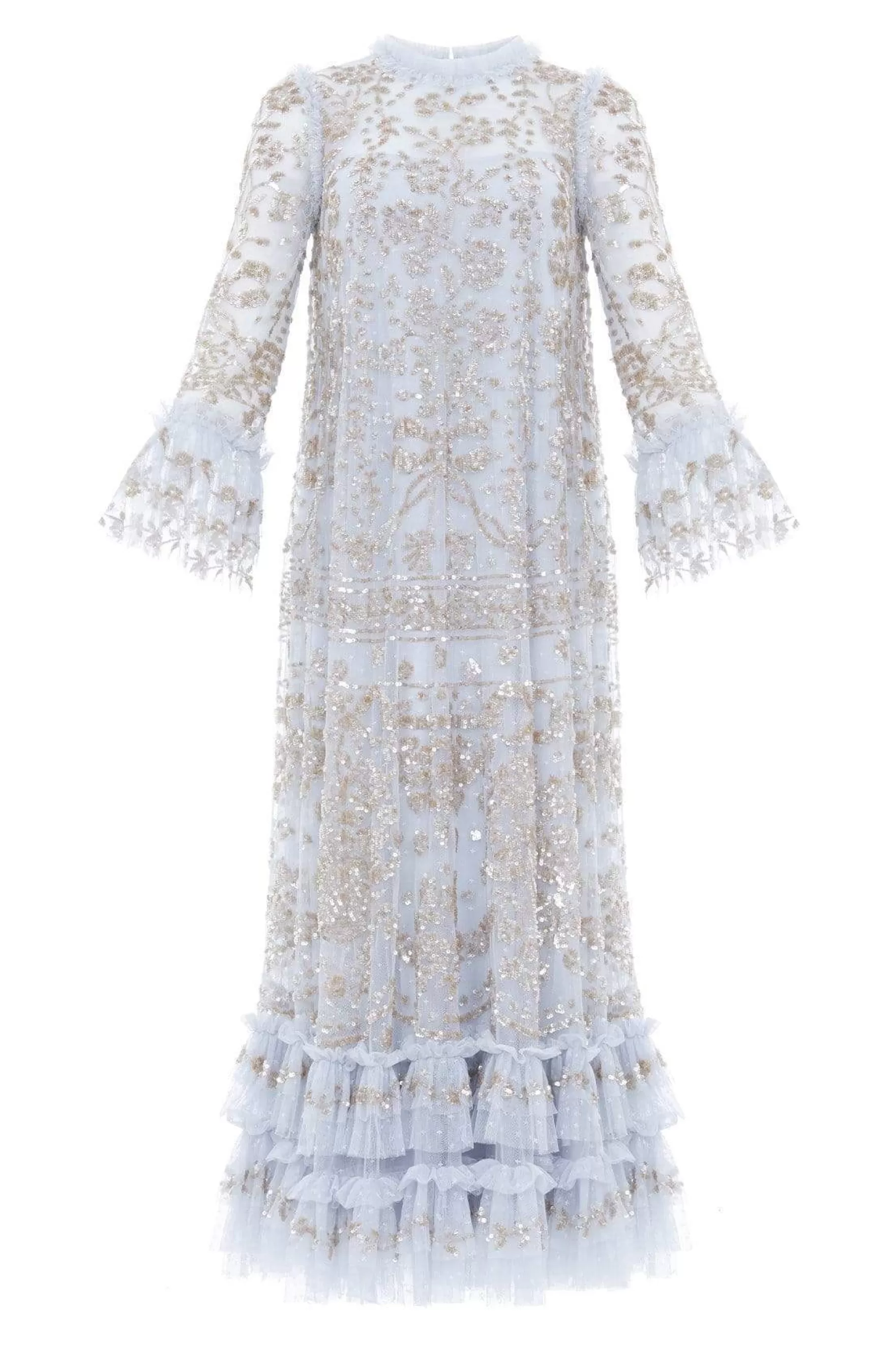 Needle & Thread Plus Size | Evening Dresses>Celia Long Sleeve Ankle Gown Blue