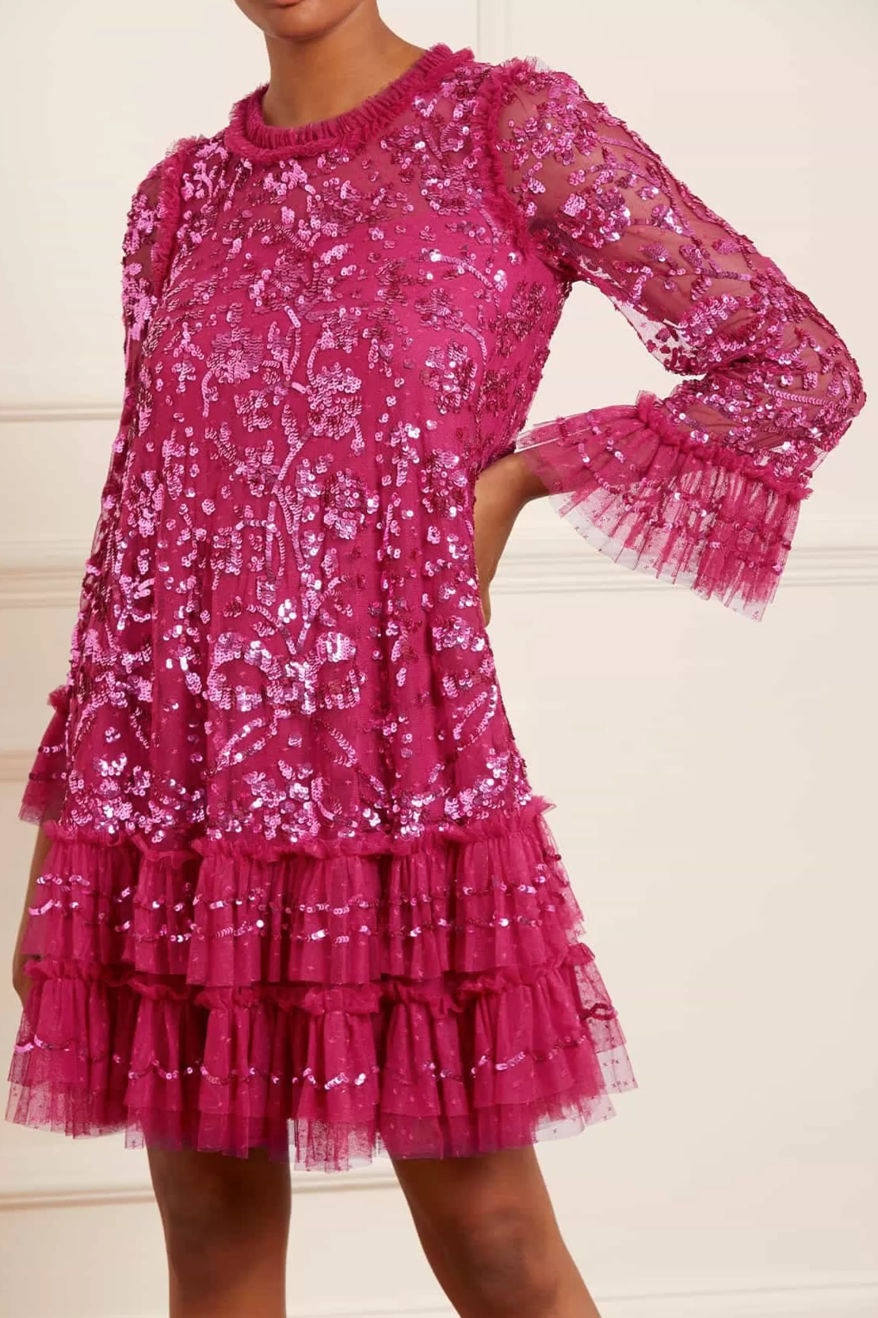 Needle & Thread Wedding Guest | Plus Size>Celia Long Sleeve Mini Dress Pink