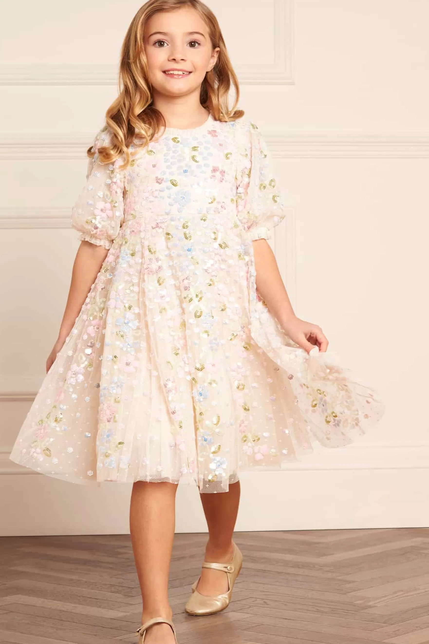Needle & Thread Flower Girl | Flower Girl>Confetti Gloss Kids Dress Champagne