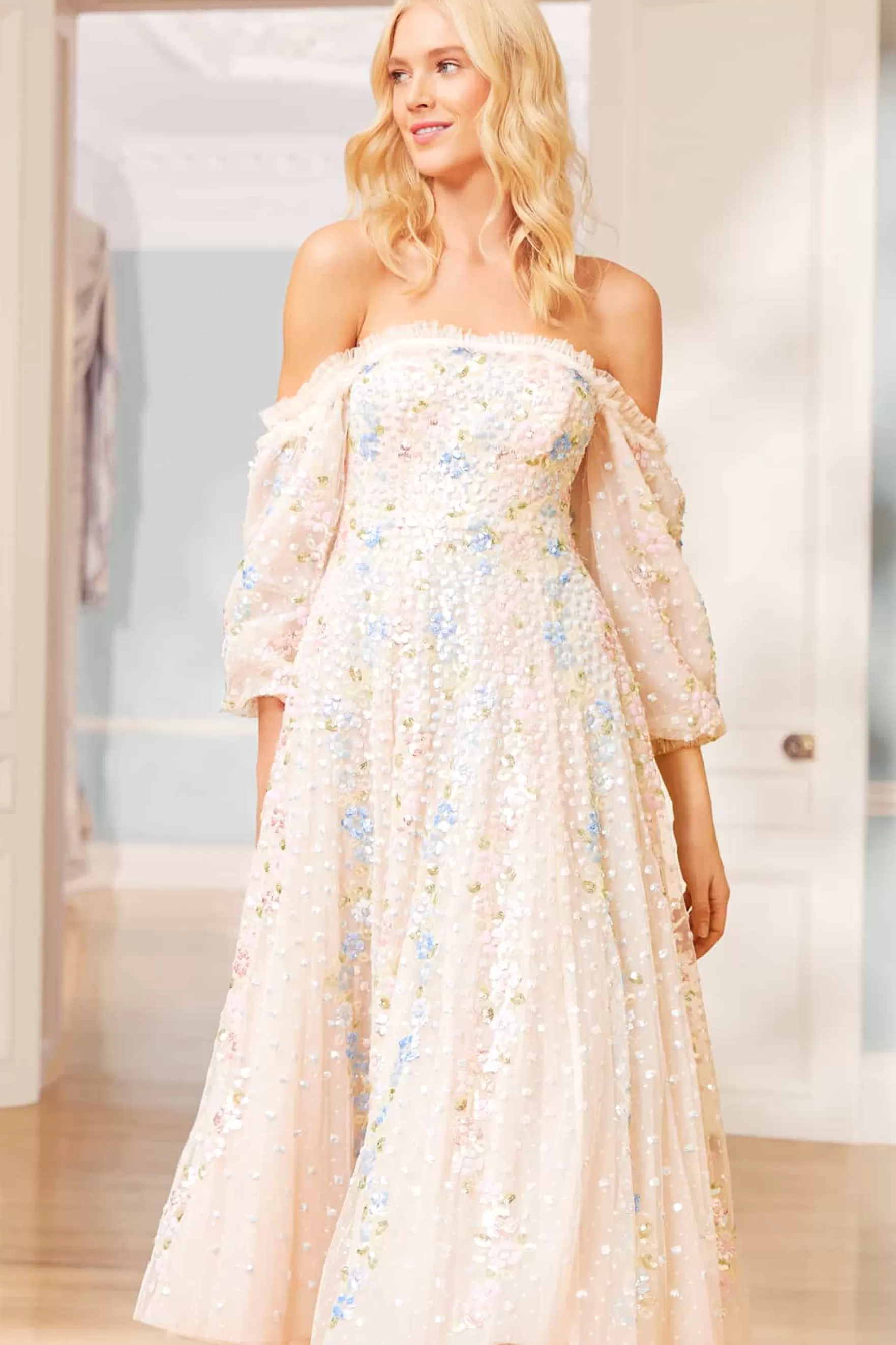 Needle & Thread Mummy & Me | Mummy & Me>Confetti Gloss Off-Shoulder Ballerina Dress Champagne