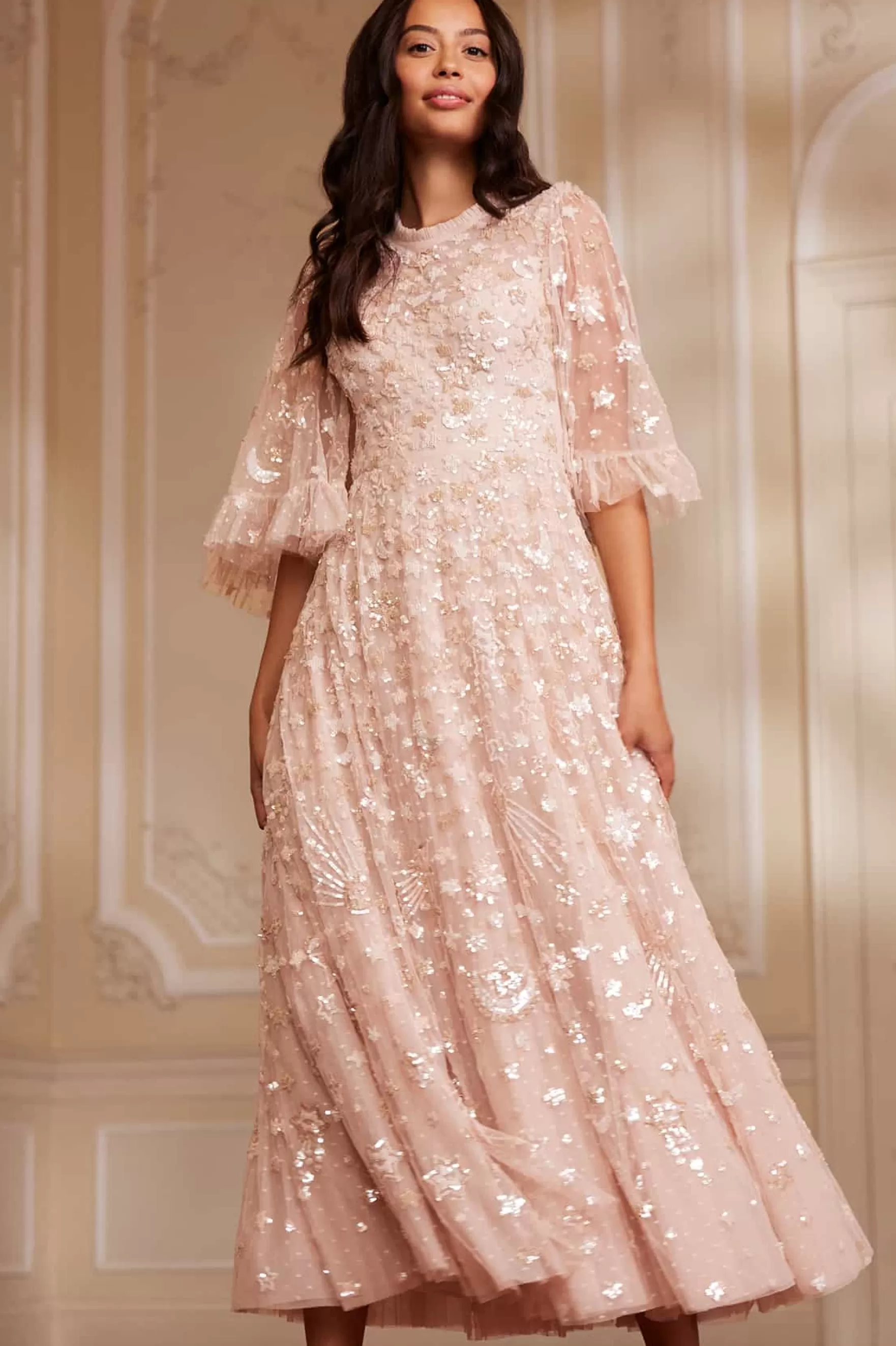 Needle & Thread Mother of the Bride | Plus Size>Constellation Gloss Ankle Gown Beige