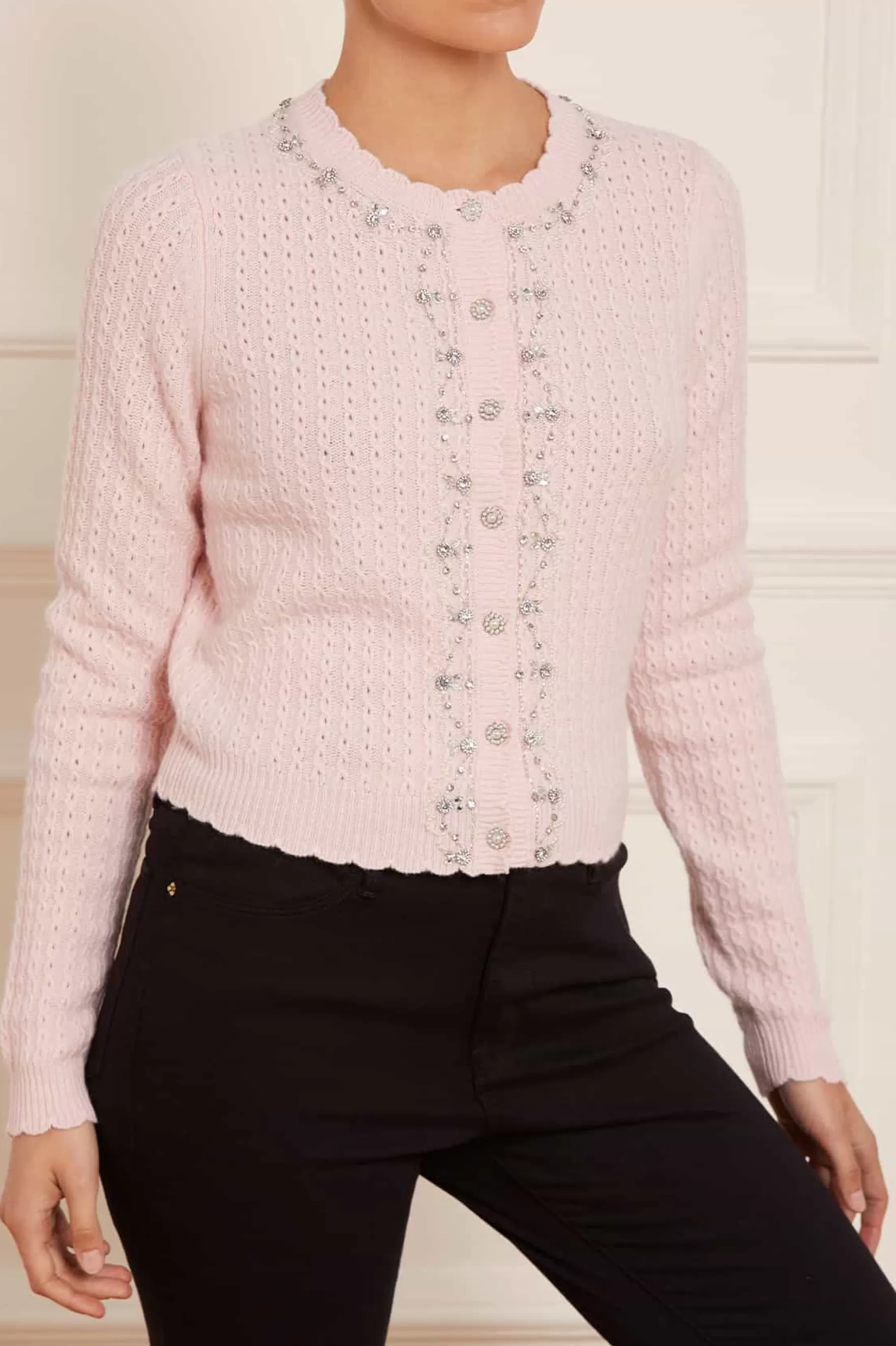 Needle & Thread Knitwear>Crystal Border Short Cardigan Pink