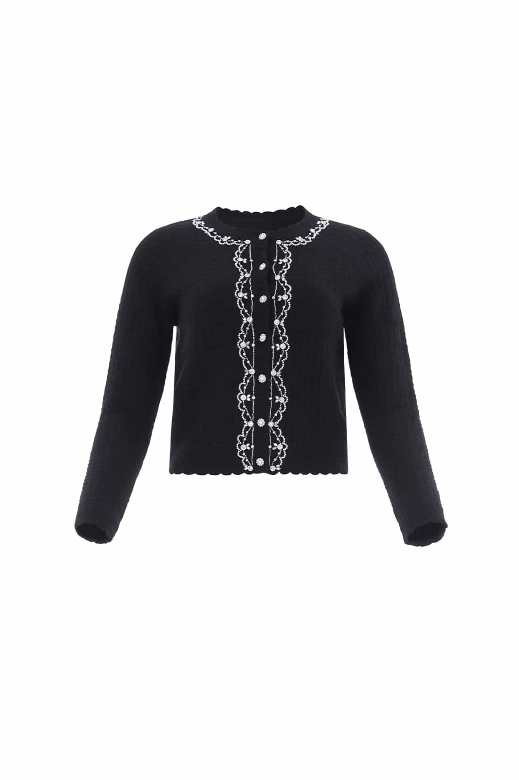 Needle & Thread Knitwear>Crystal Border Short Cardigan Black