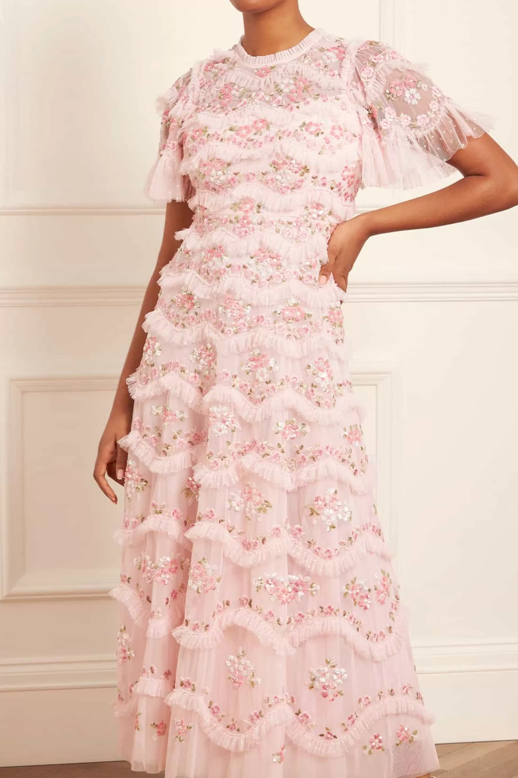 Needle & Thread Mother of the Bride | Plus Size>Daisy Wave Ankle Gown Pink