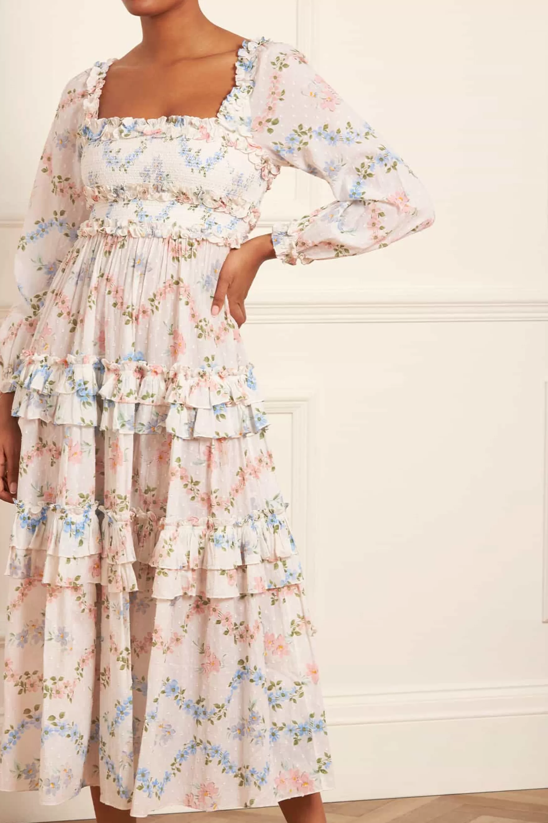Needle & Thread Wedding Guest | Plus Size>Dancing Daisies Cotton Smocked Ankle Gown Multi