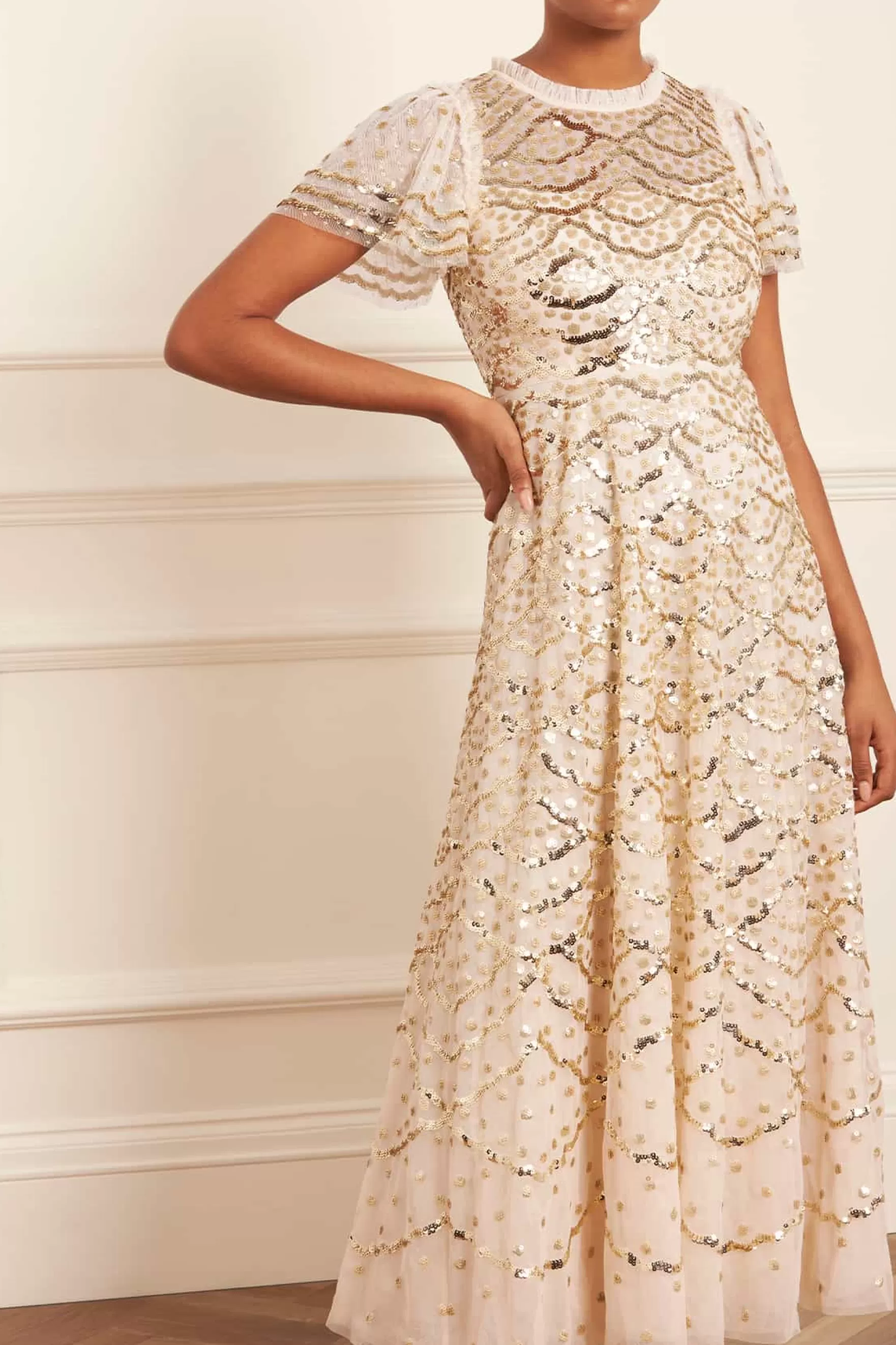 Needle & Thread Bridal | Plus Size>Deco Dot Gloss Ankle Gown Champagne