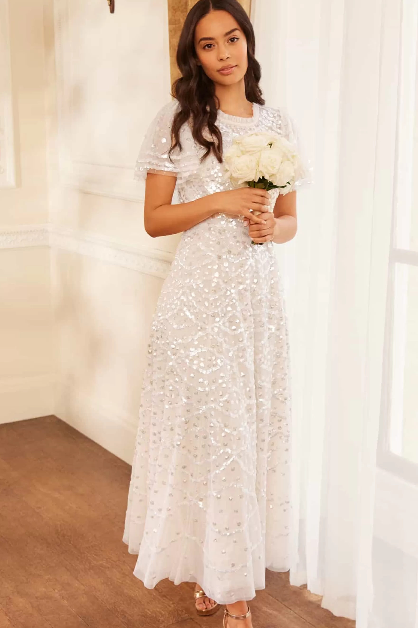 Needle & Thread Plus Size | Evening Dresses>Deco Dot Gloss Ankle Gown Champagne