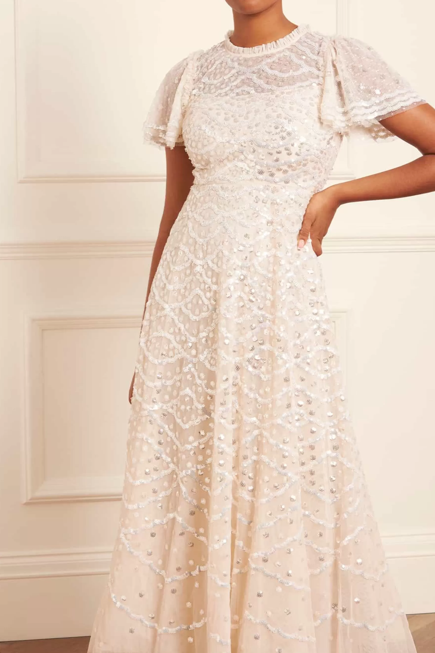 Needle & Thread Plus Size | Evening Dresses>Deco Dot Gloss Ankle Gown Champagne