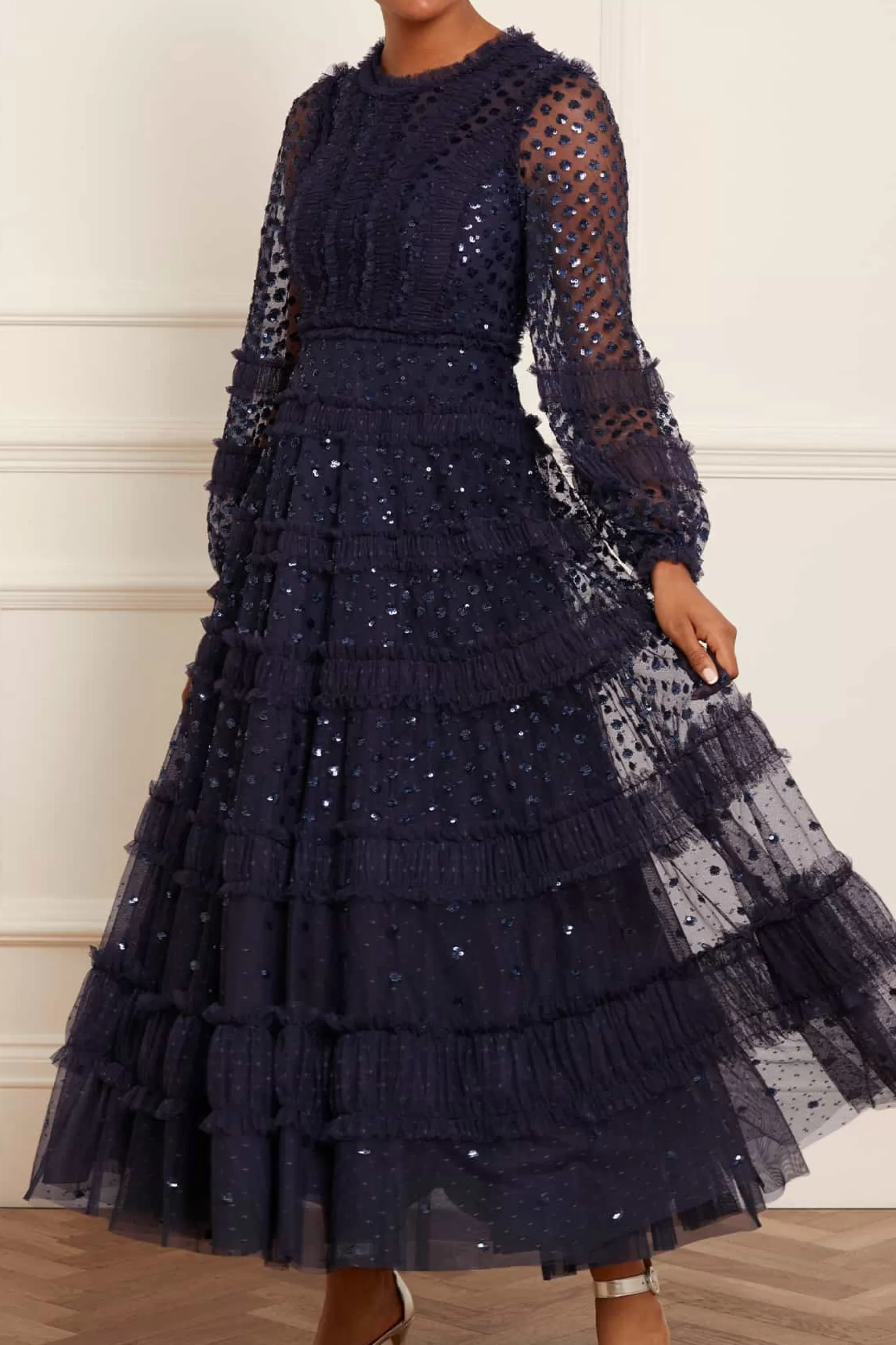 Needle & Thread Mother of the Bride | Plus Size>Dot Shimmer Ankle Gown Blue
