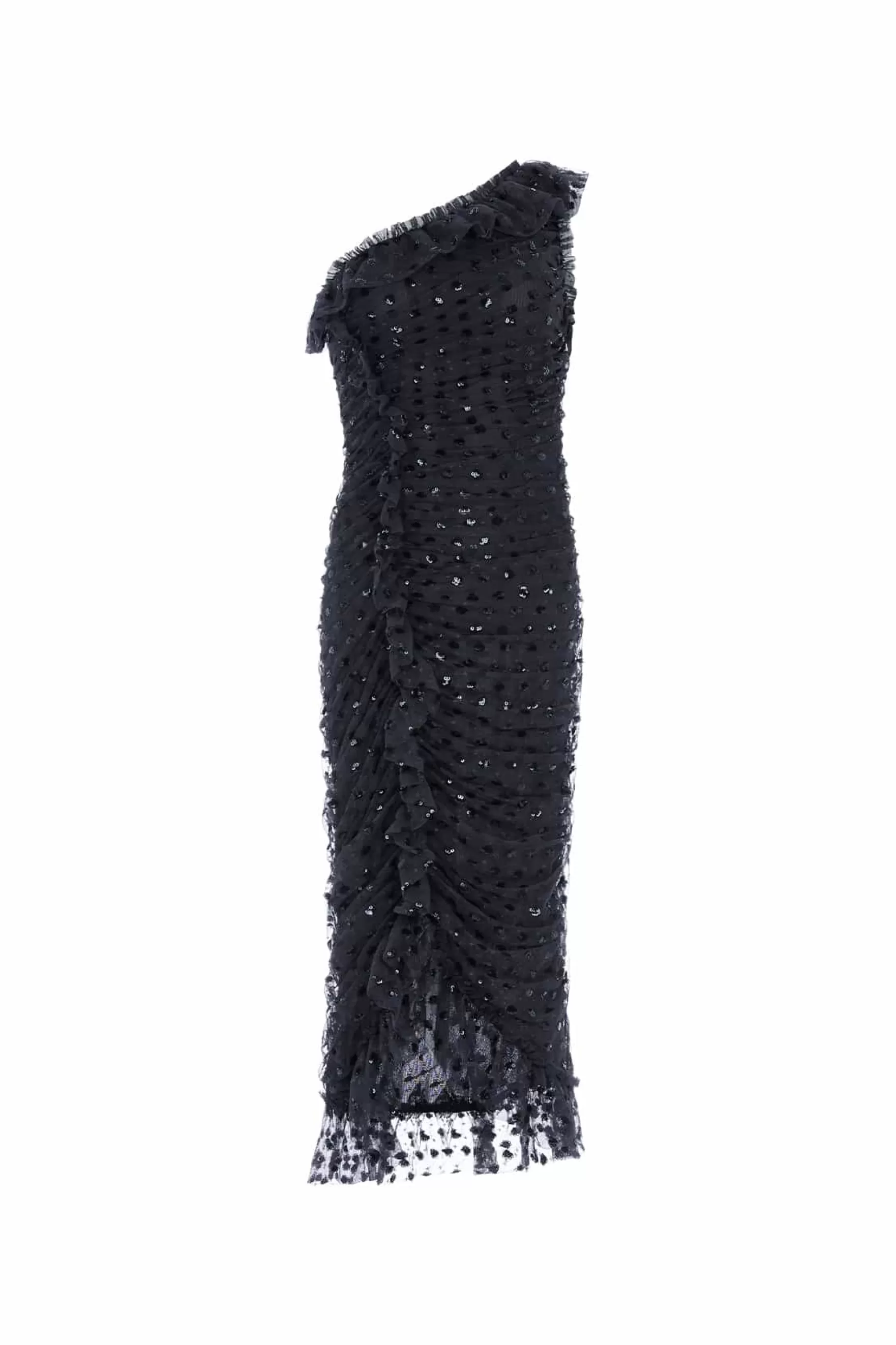 Needle & Thread Evening Dresses | All-Womenswear>Dotty Rouched One-Shoulder Ballerina Dress Black