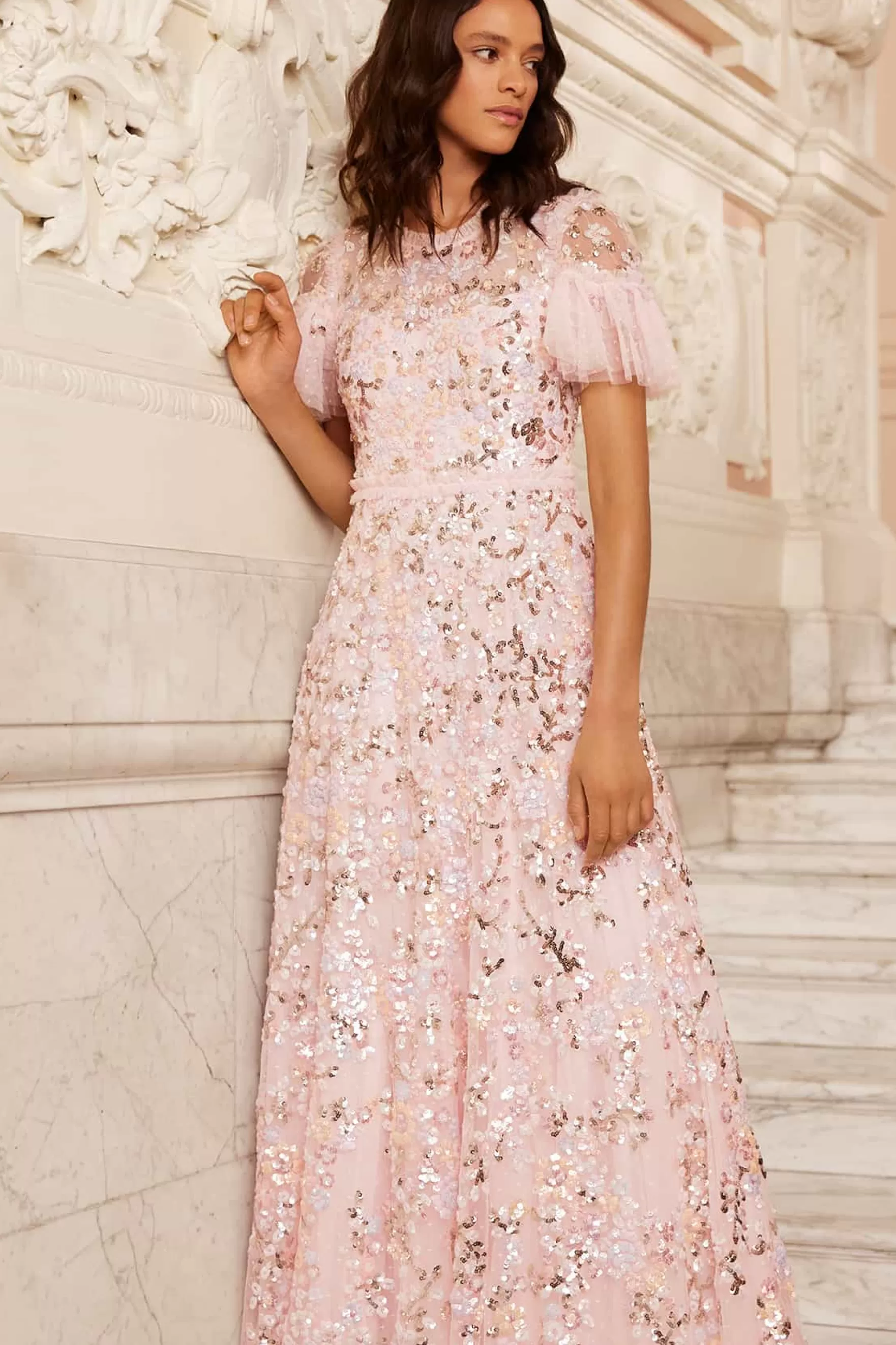 Needle & Thread Mother of the Bride | Evening Dresses>Dream Garland Gloss Round Neck Gown Pink