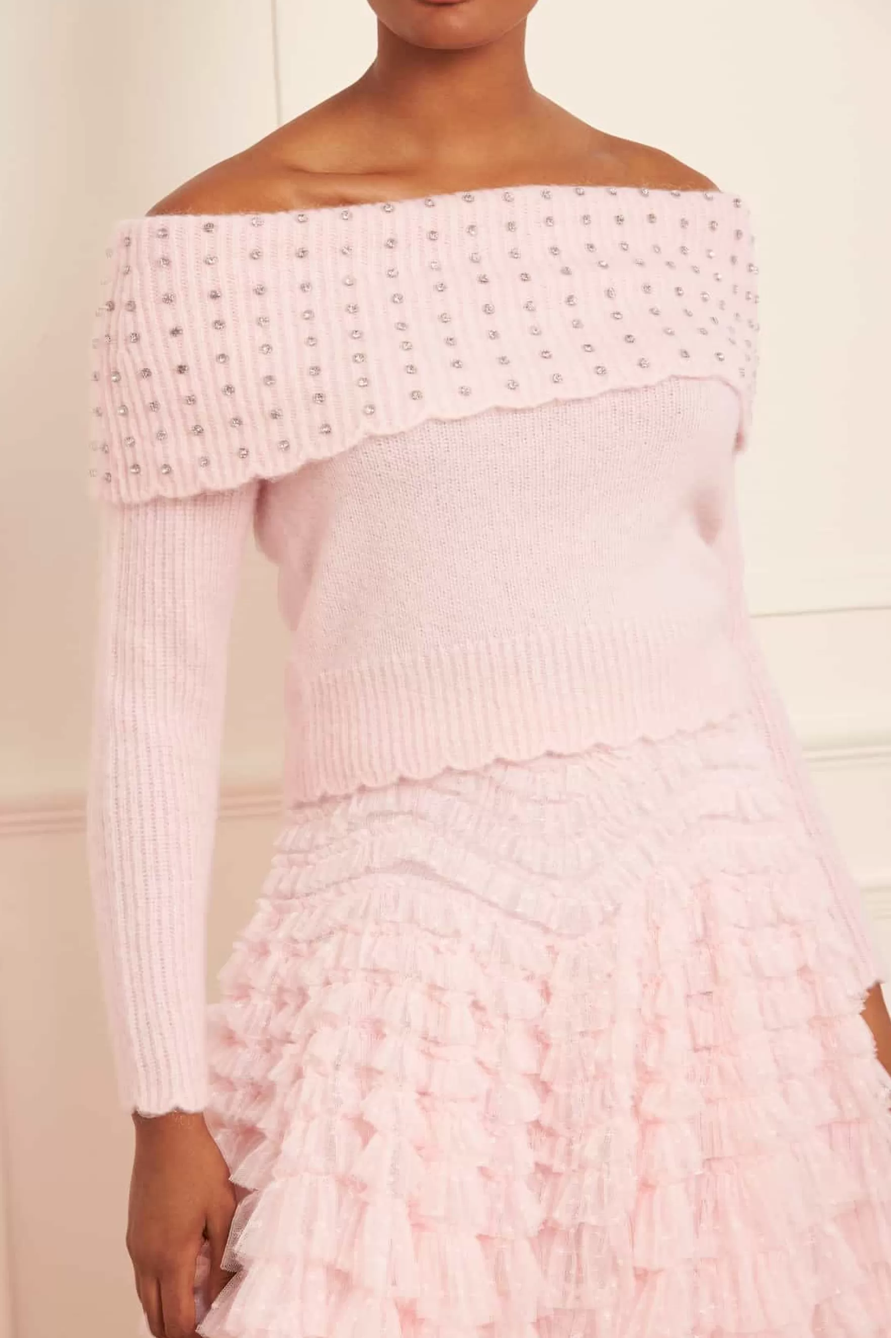 Needle & Thread All-Womenswear | Knitwear>Embellished Bardot Jumper Pink