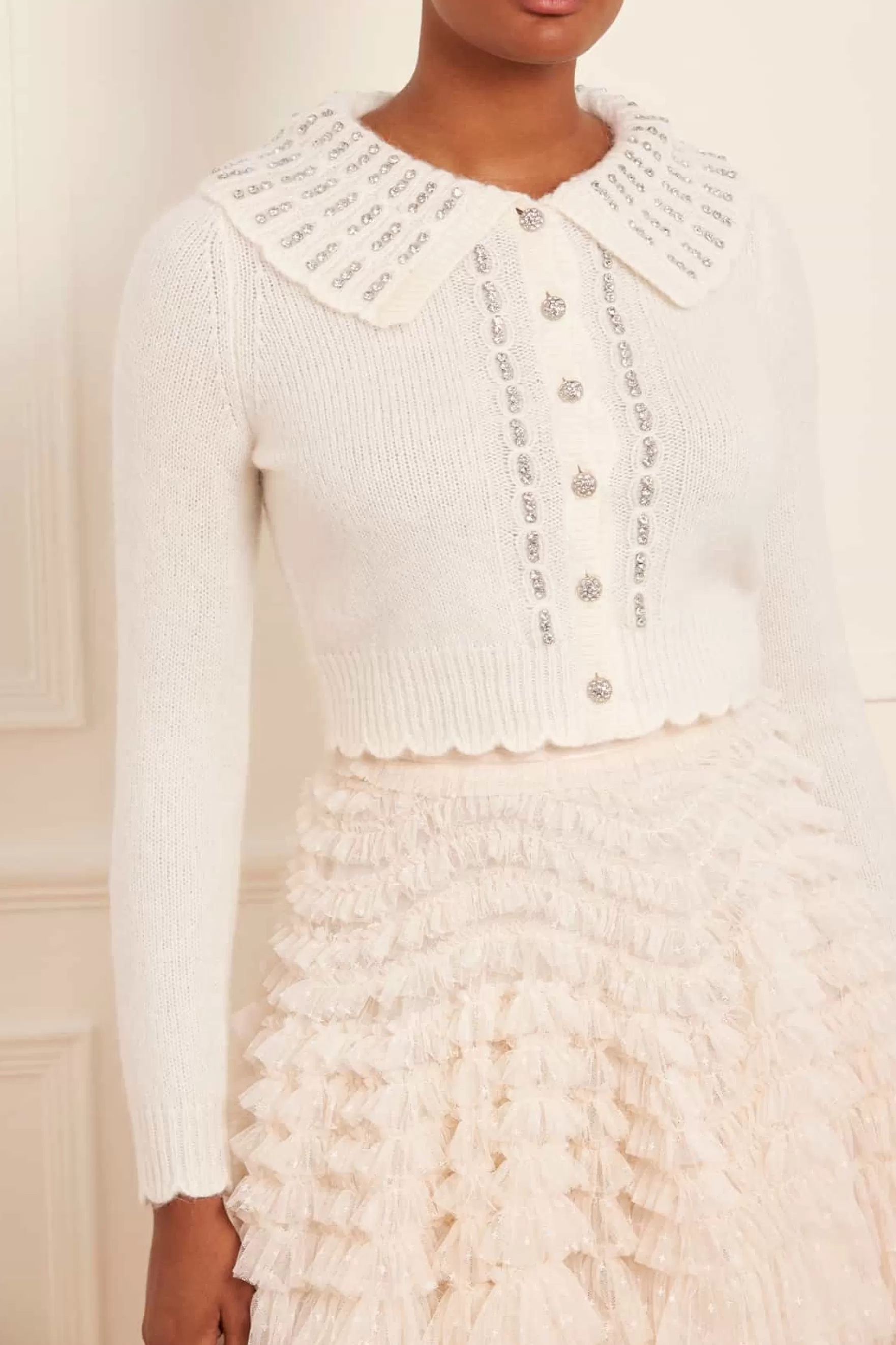 Needle & Thread Wedding Wardrobe | All-Womenswear>Embellished Collar Short Cardigan Champagne